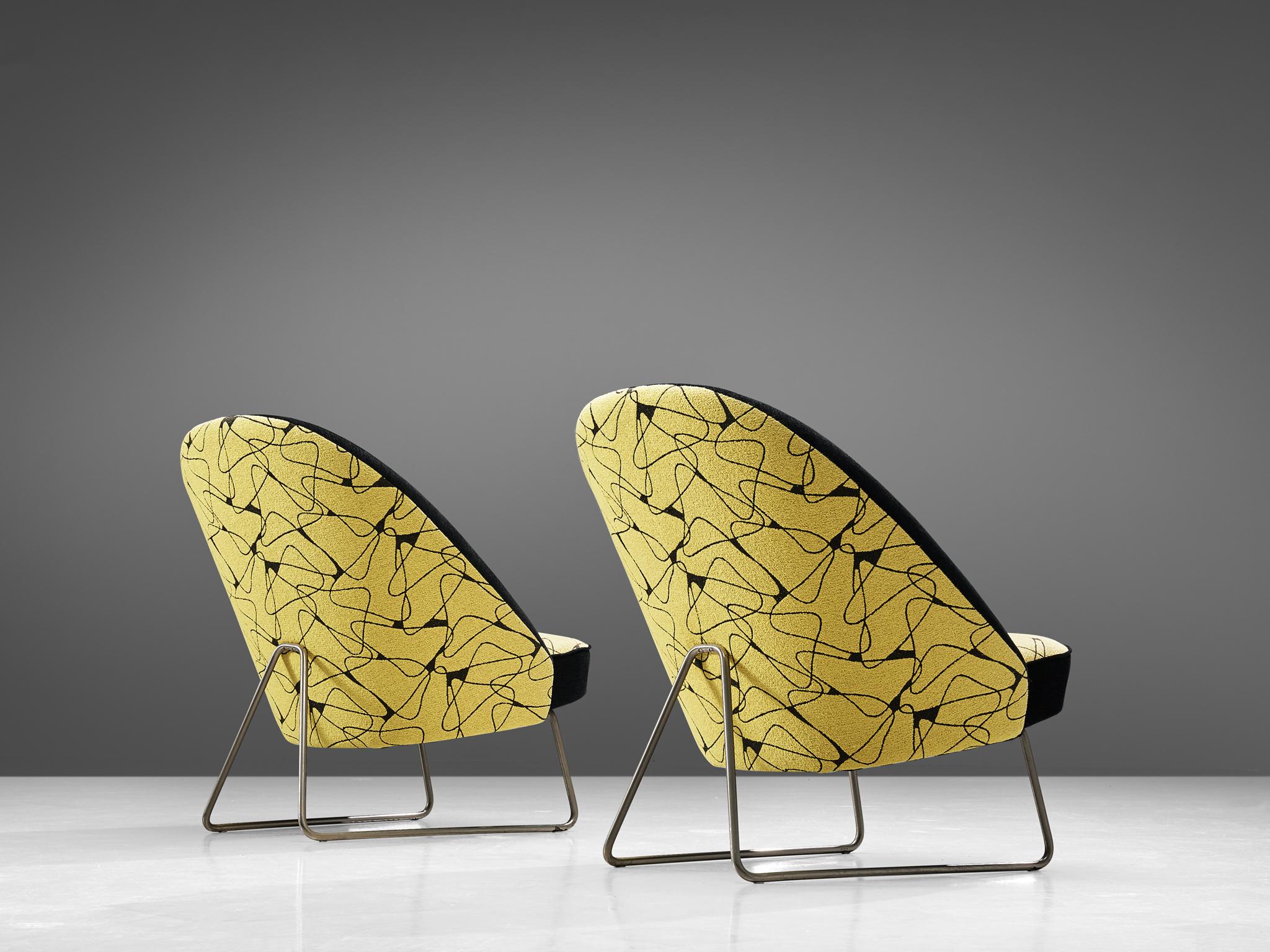 Mid-Century Modern Theo Ruth Easy Chairs in Yellow and Black Upholstery