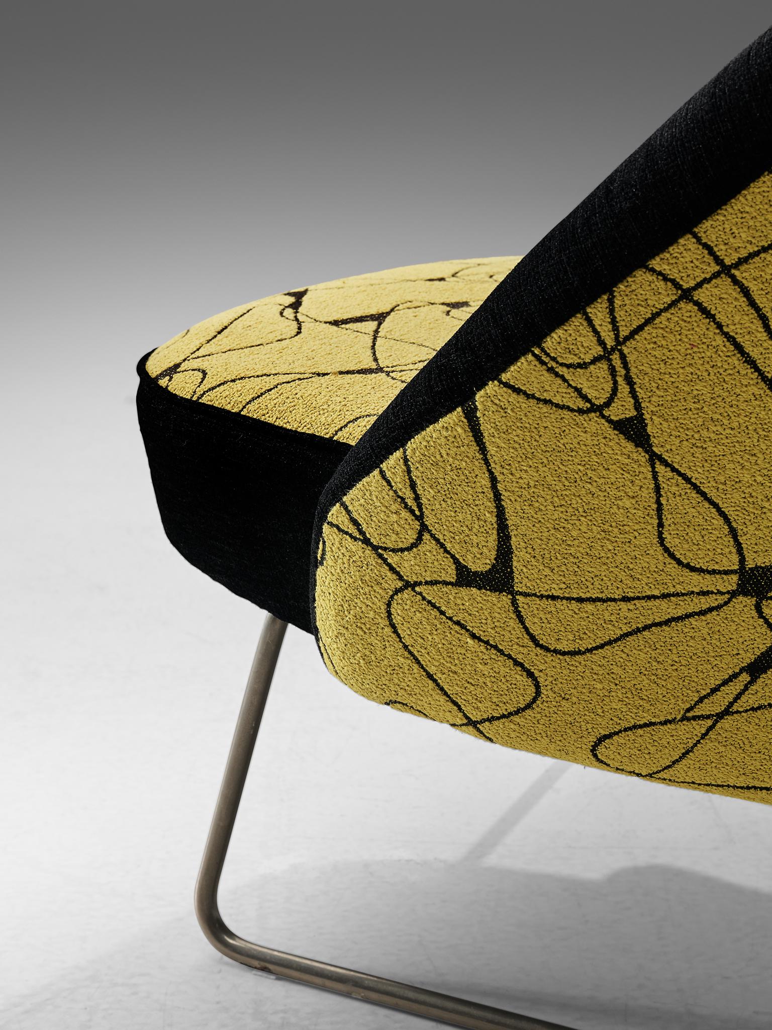 Metal Theo Ruth Easy Chairs in Yellow and Black Upholstery