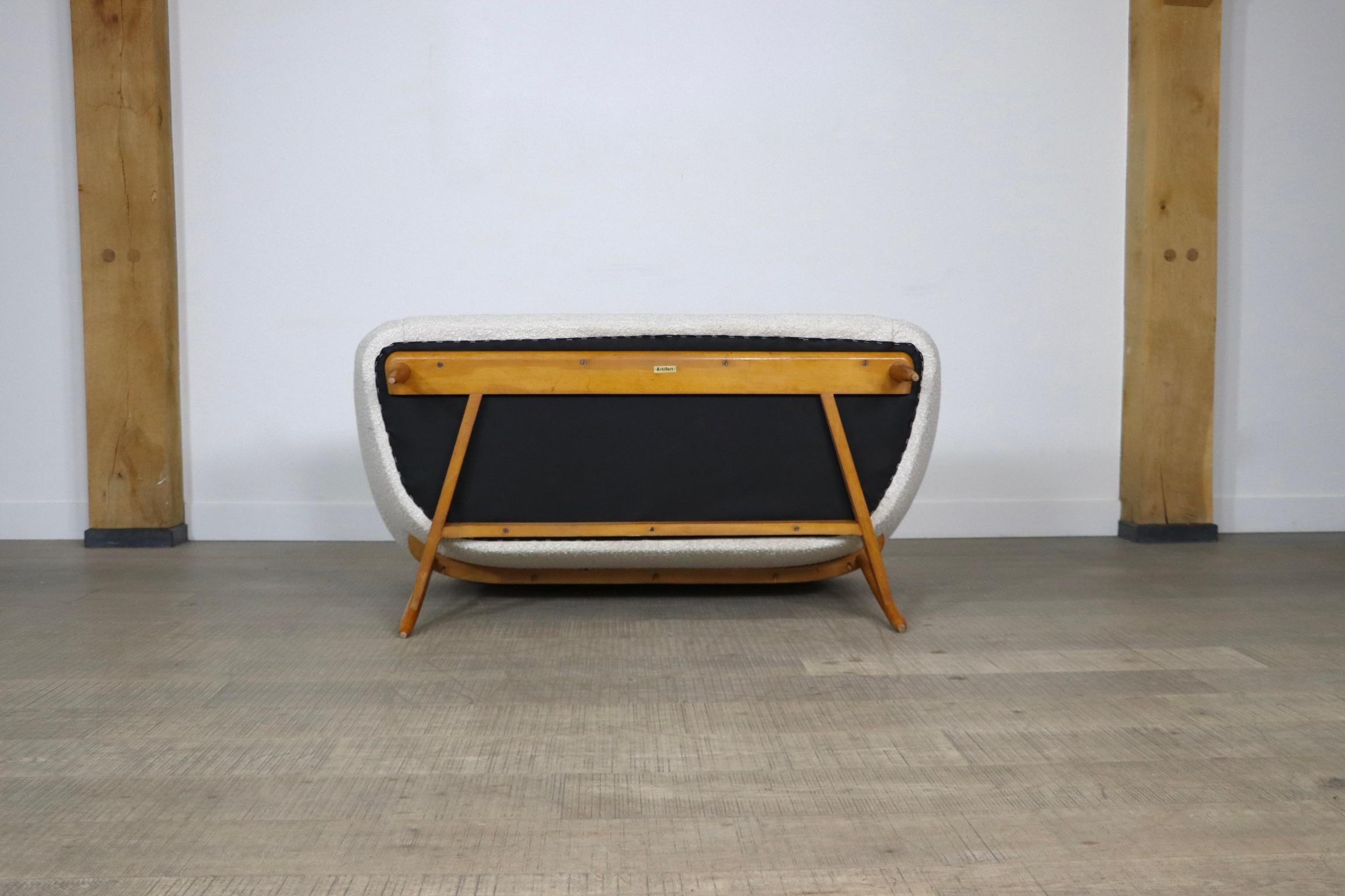 Theo Ruth for Artifort 115 Sofa in Bouclé and Oak, 1950s 12