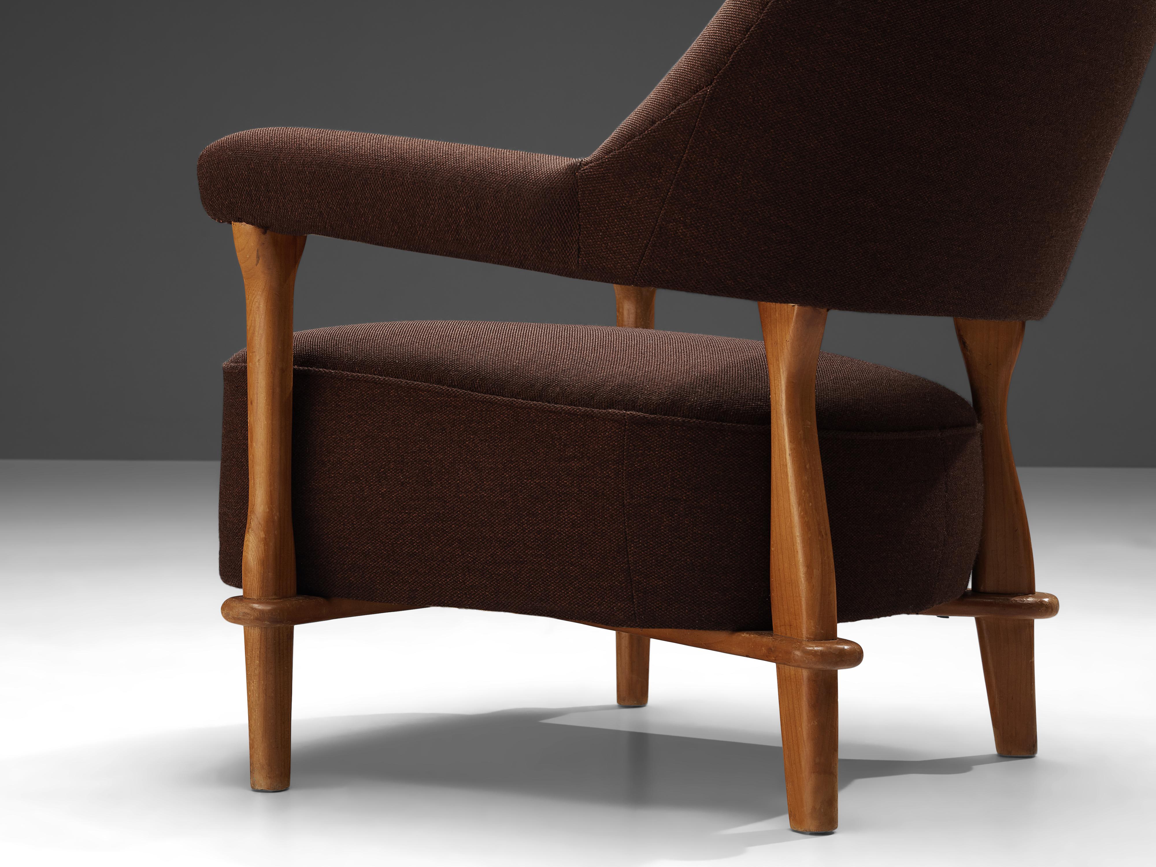 Mid-Century Modern Theo Ruth for Artifort Lounge Chair 109 in Oak and Brown Fabric