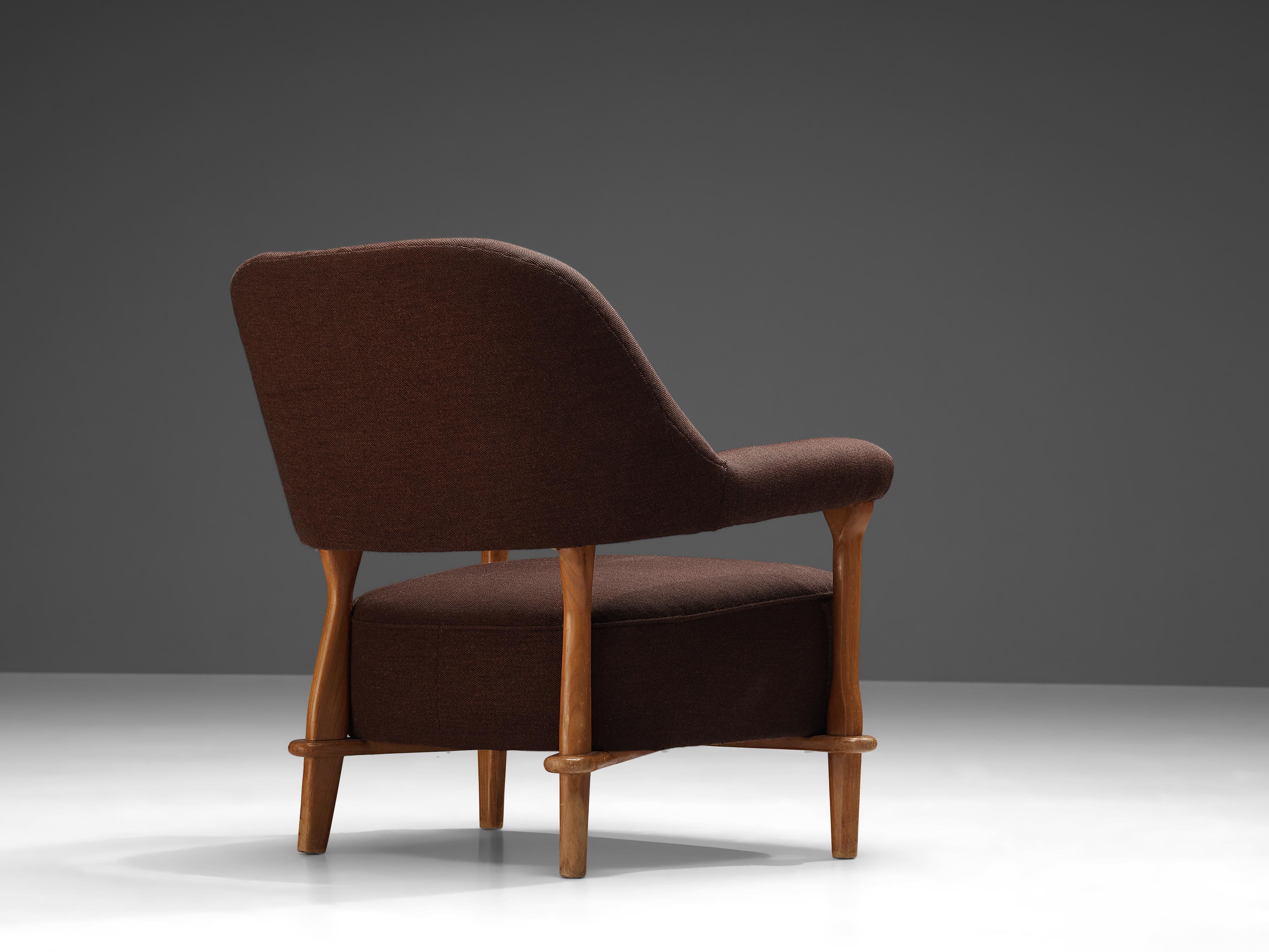 Dutch Theo Ruth for Artifort Lounge Chair 109 in Oak and Brown Fabric