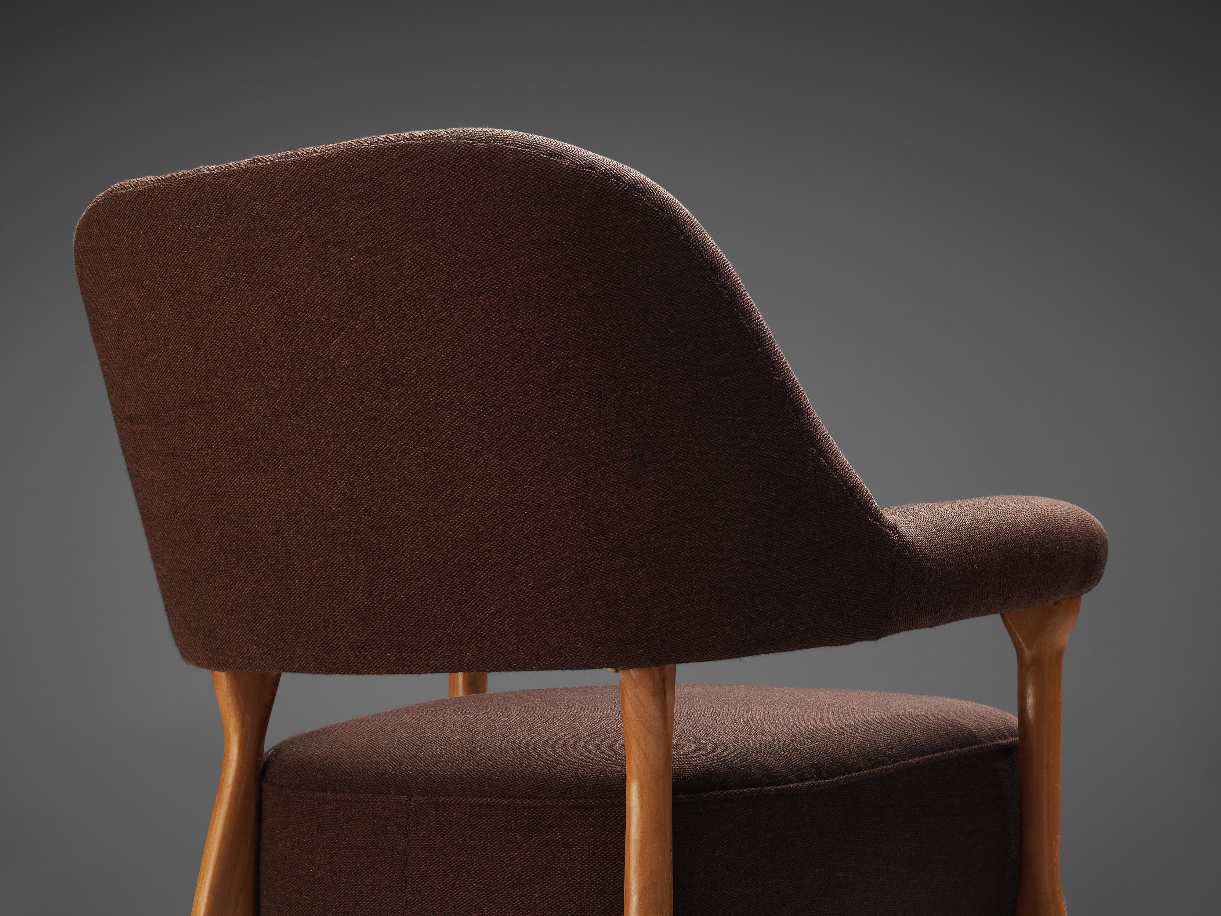 Mid-20th Century Theo Ruth for Artifort Lounge Chair 109 in Oak and Brown Fabric