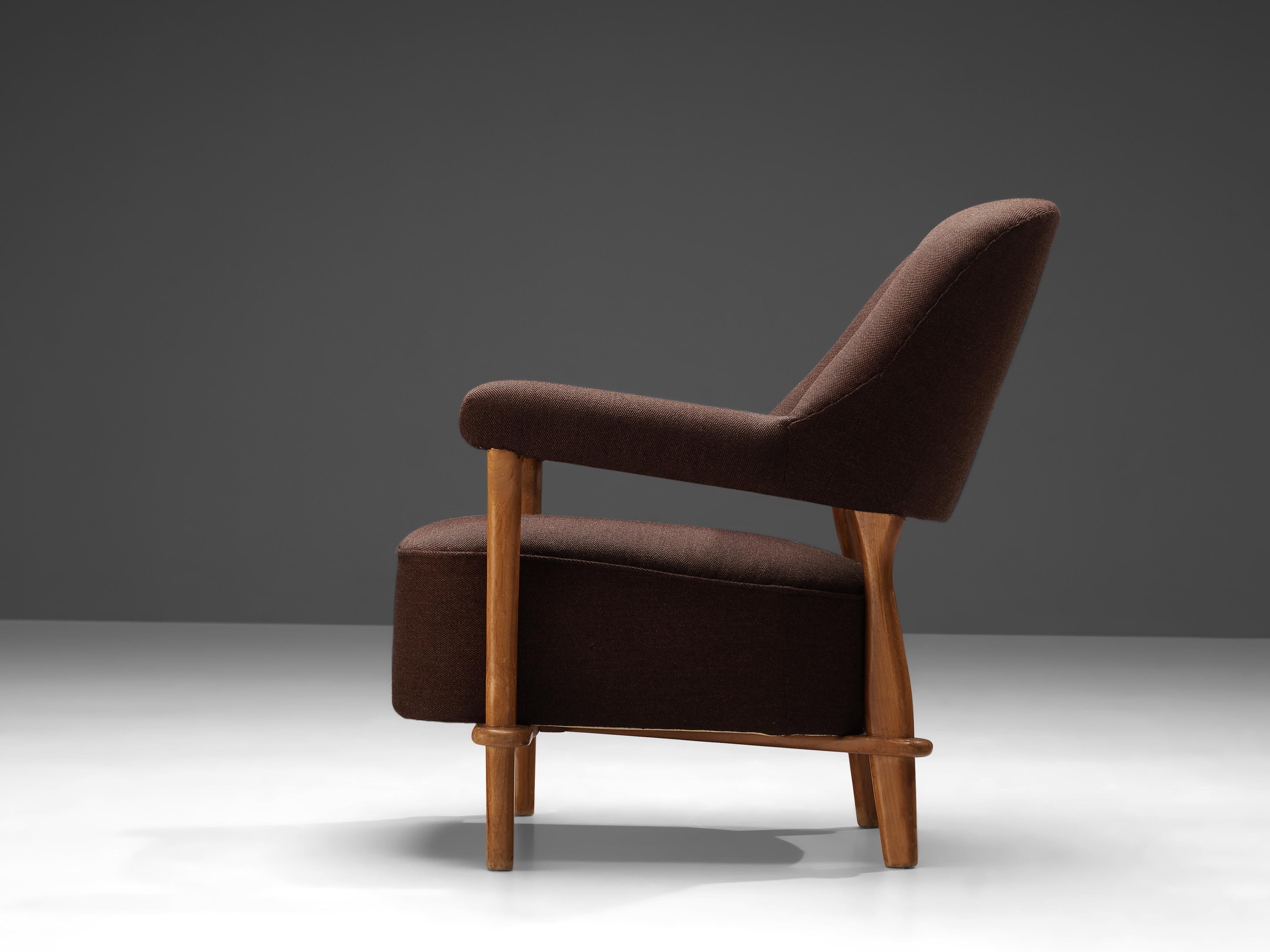 Theo Ruth for Artifort Lounge Chair 109 in Oak and Brown Fabric 1