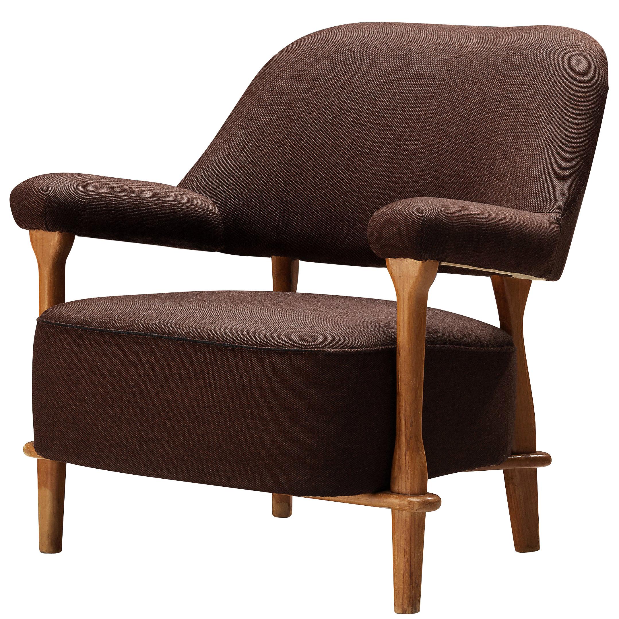 Theo Ruth for Artifort Lounge Chair 109 in Oak and Brown Fabric
