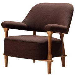 Theo Ruth for Artifort Lounge Chair 109 in Oak and Brown Fabric