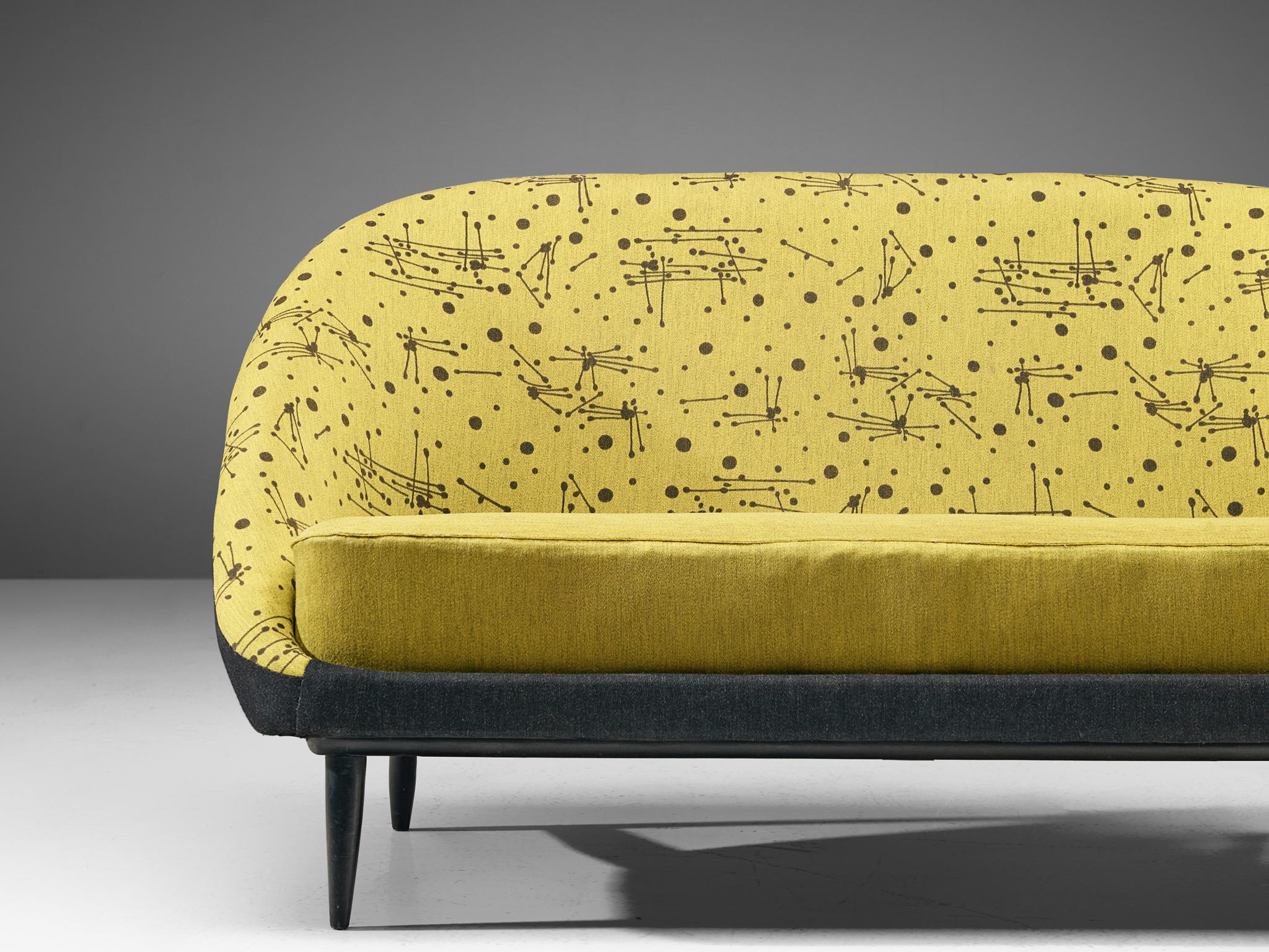 Mid-Century Modern Theo Ruth for Artifort Sofa in Yellow and Black Upholstery  For Sale
