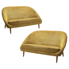 Theo Ruth for Artifort Sofas Model '115' in Yellow Velvet Upholstery 
