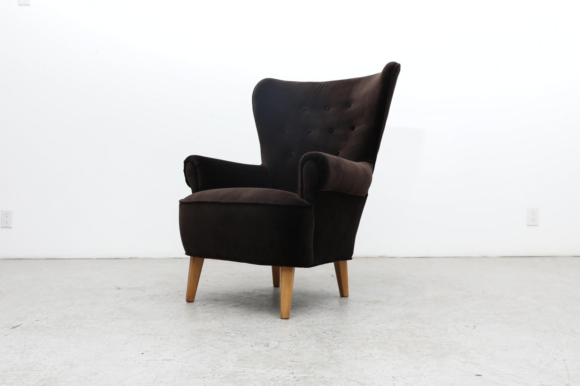 Theo Ruth High Back Lounge Chair with New Upholstery In Good Condition In Los Angeles, CA