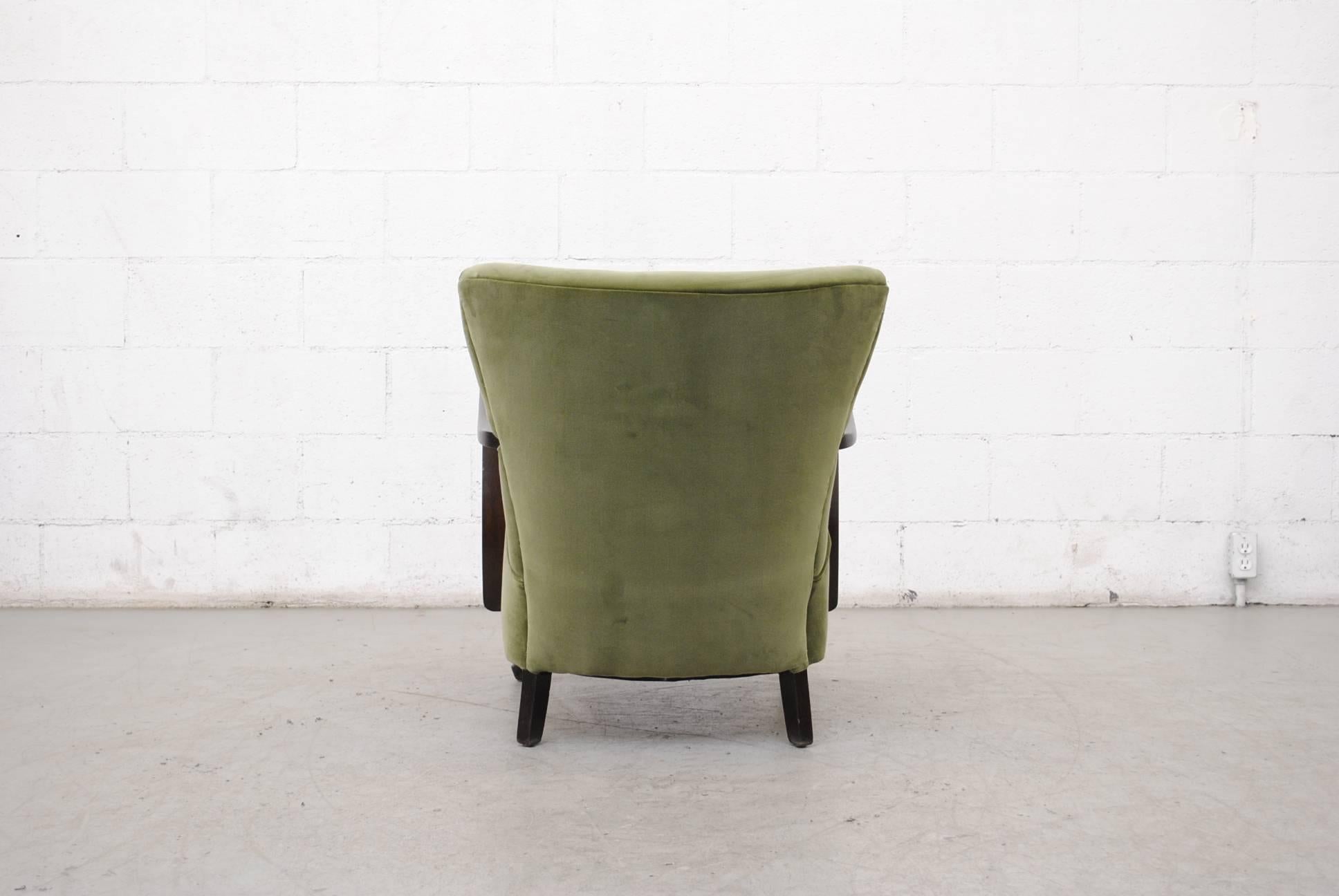 Mid-Century Modern Theo Ruth Inspired Olive Velvet Lounge Chair