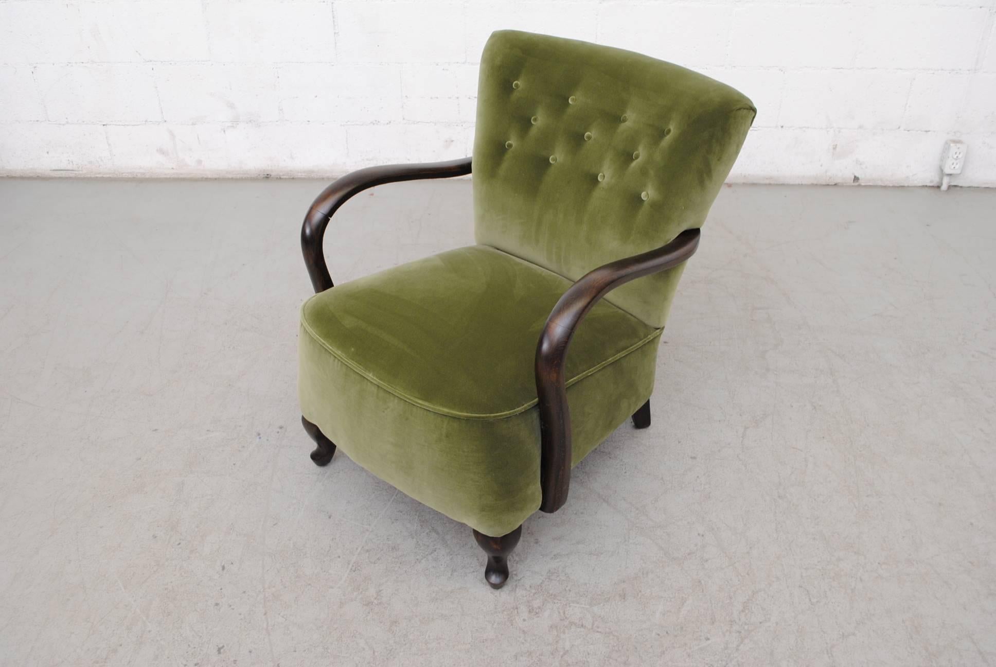 Dutch Theo Ruth Inspired Olive Velvet Lounge Chair