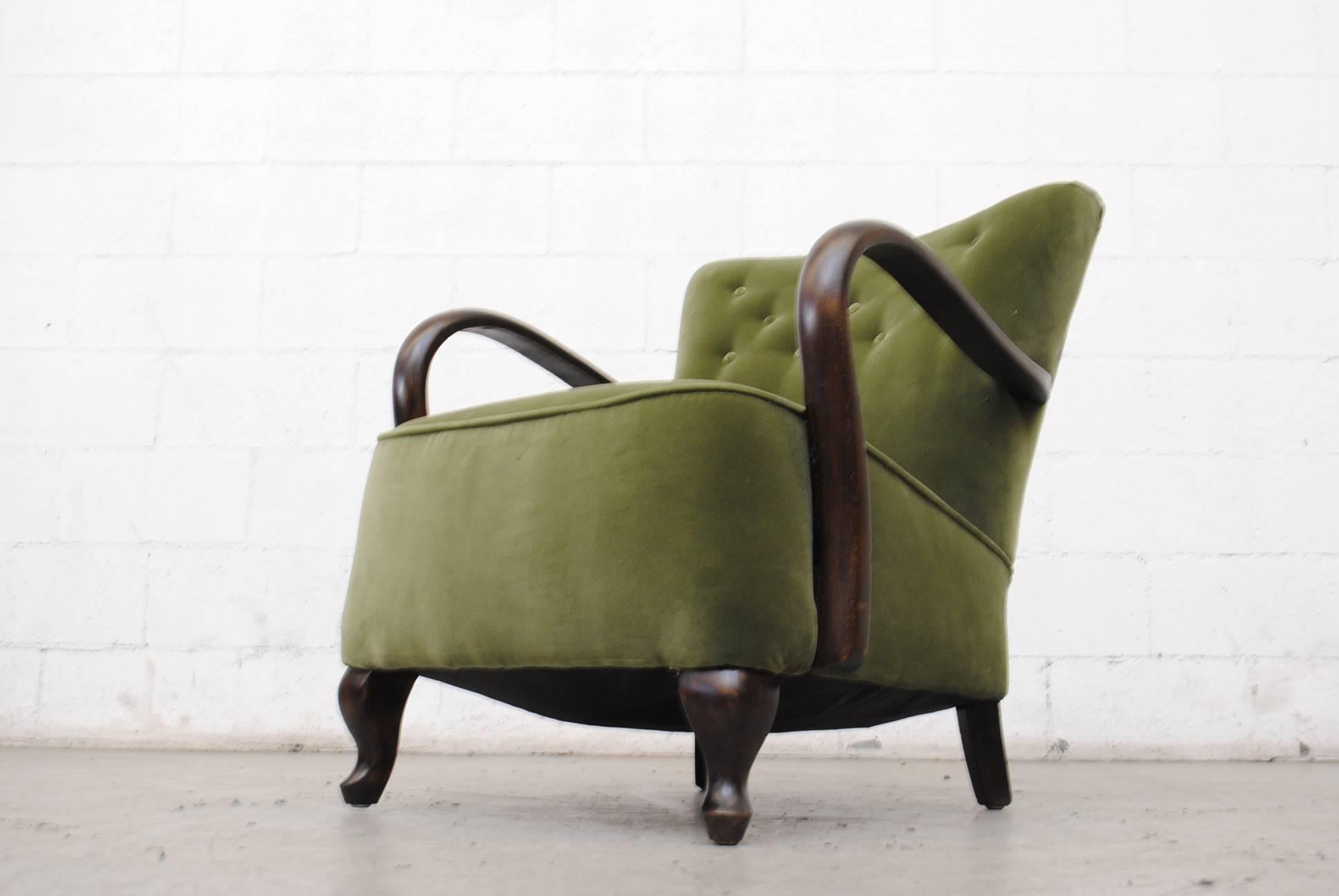 Theo Ruth Inspired Olive Velvet Lounge Chair In Good Condition In Los Angeles, CA