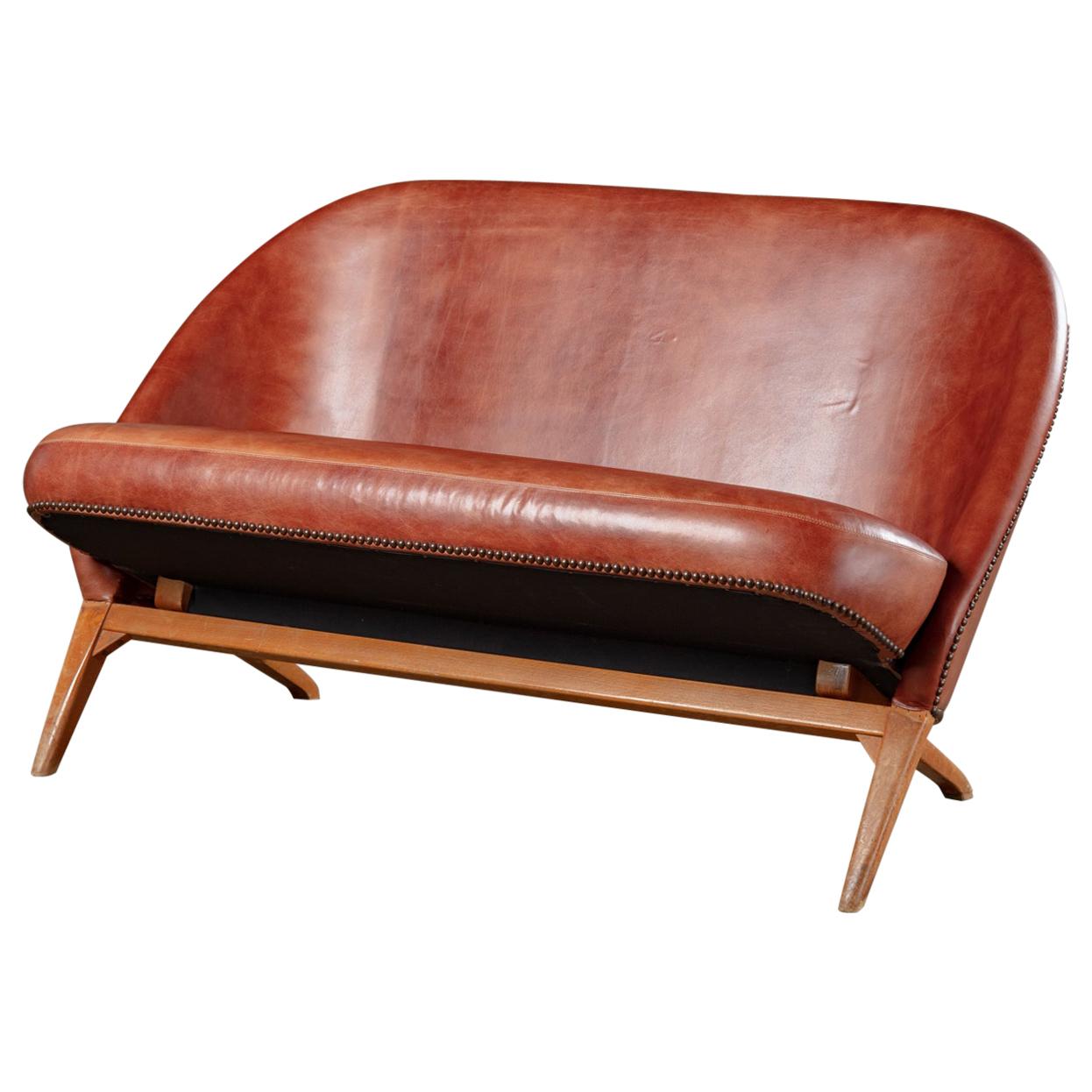 Theo Ruth Leather Upholstered Settee For Sale