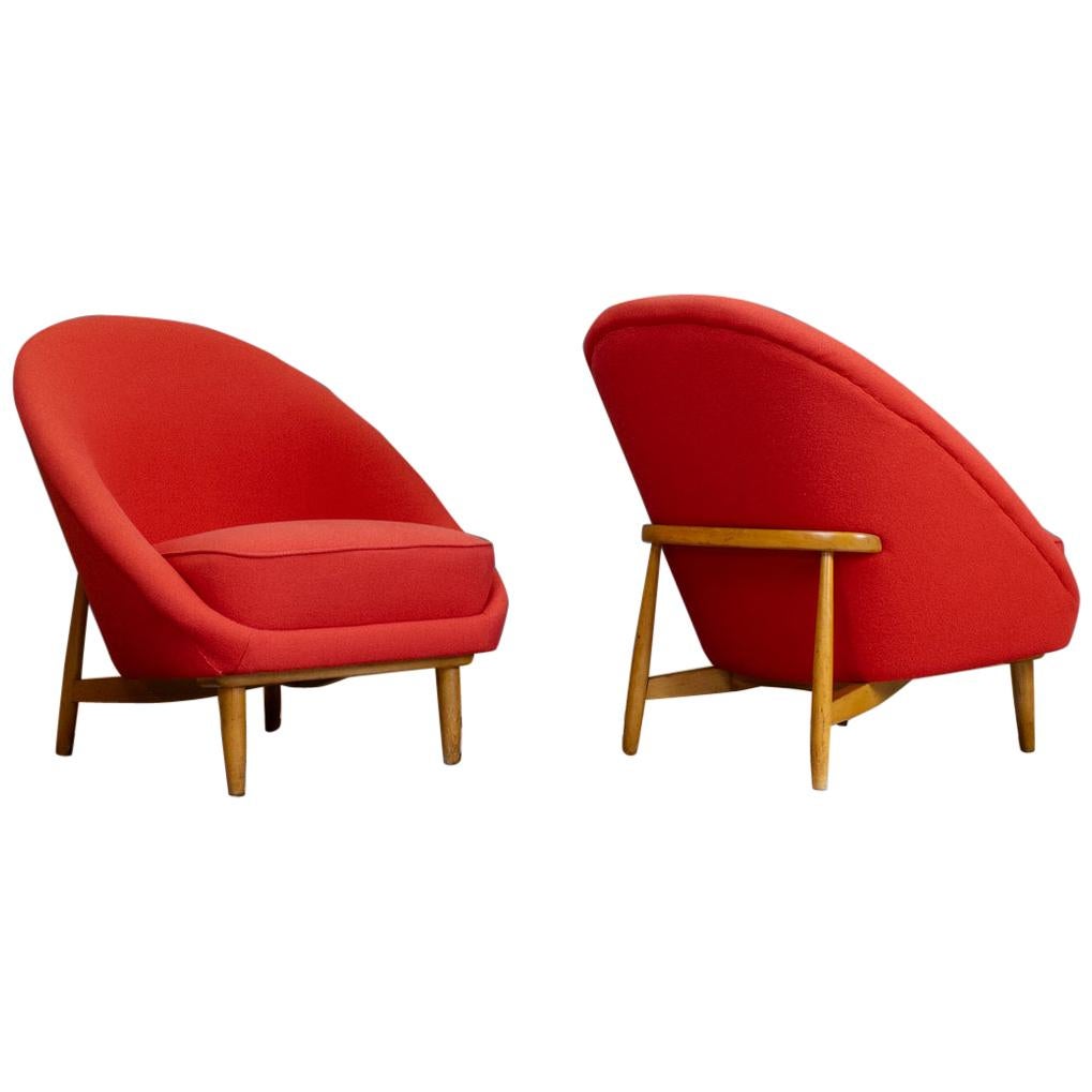 Theo Ruth Pair of Club Chairs in Red for Artifort, The Netherlands 1958