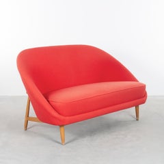 Theo Ruth Sofa / Loveseat Model 115 in Red Wool for Artifort, Netherlands