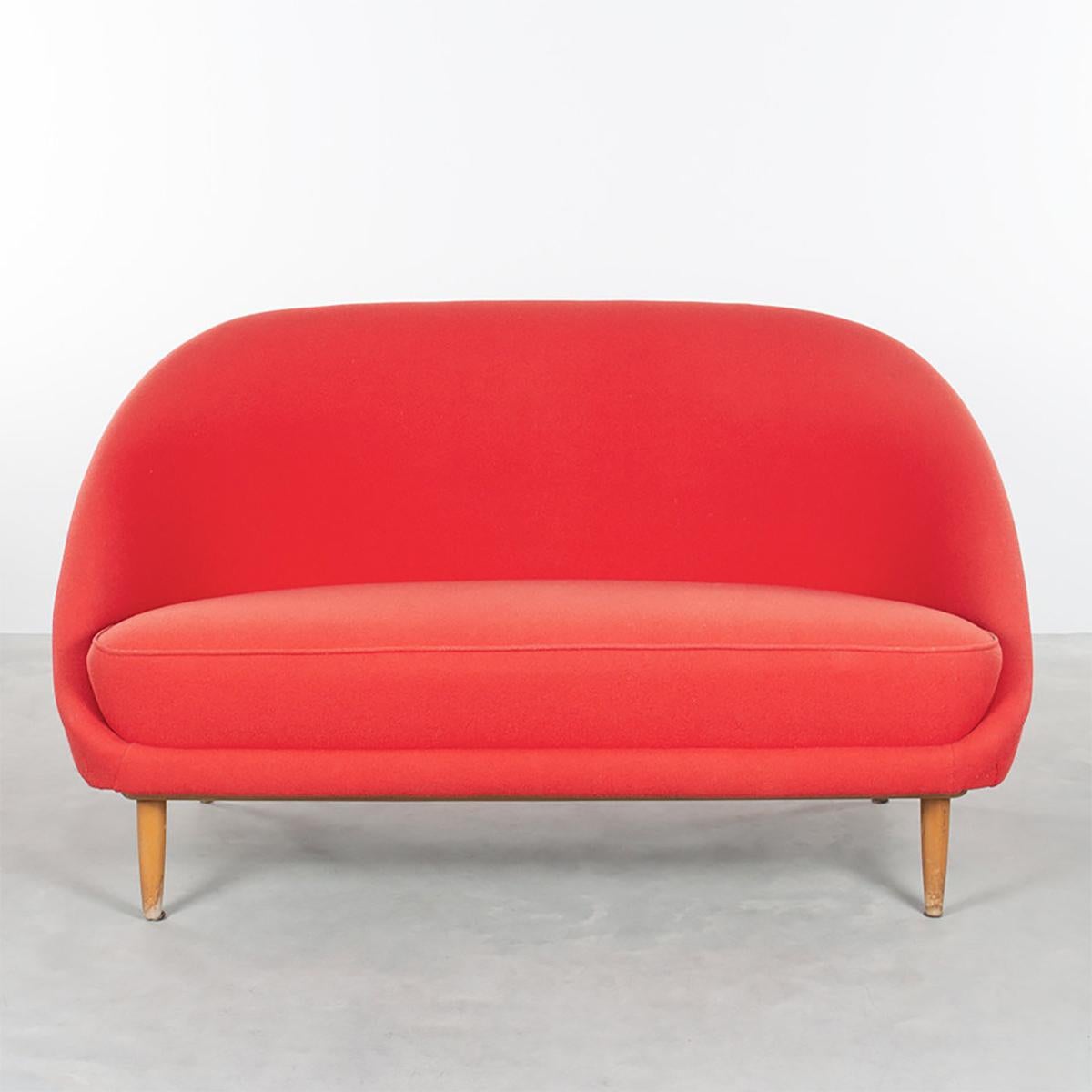 Mid-Century Modern Theo Ruth Sofa / Loveseat Model 115 in Red Wool for Artifort, Netherlands