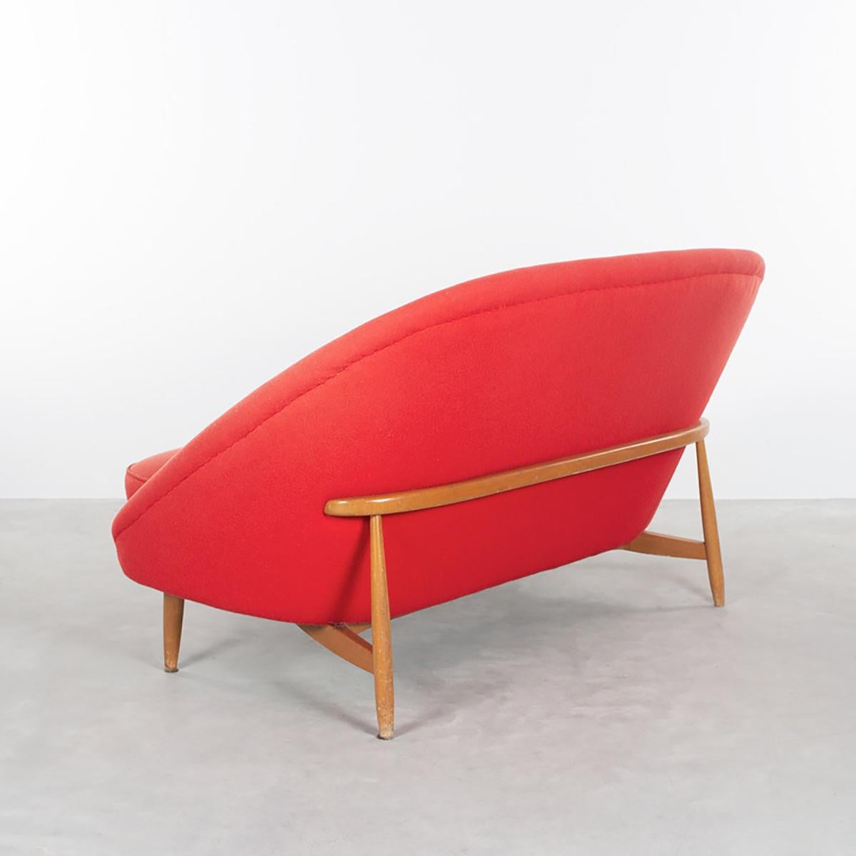 Dutch Theo Ruth Sofa / Loveseat Model 115 in Red Wool for Artifort, Netherlands