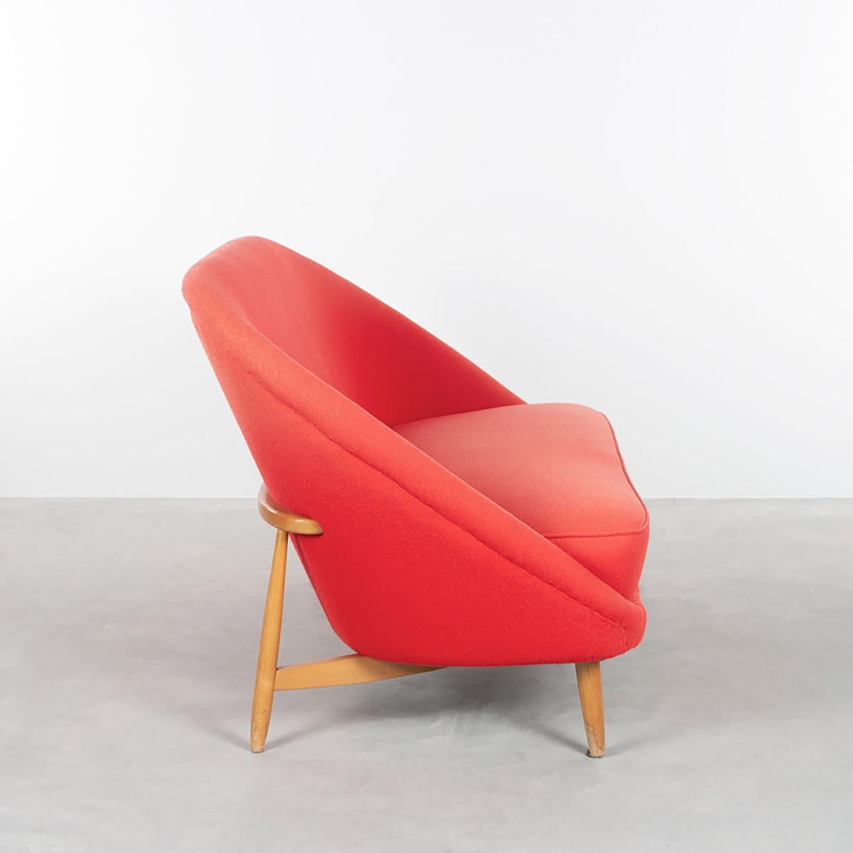 Mid-20th Century Theo Ruth Sofa / Loveseat Model 115 in Red Wool for Artifort, Netherlands