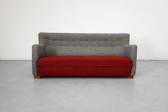 Theo Ruth Style Upholstered Gray and Red Wool Sofa with Swooping Lines
