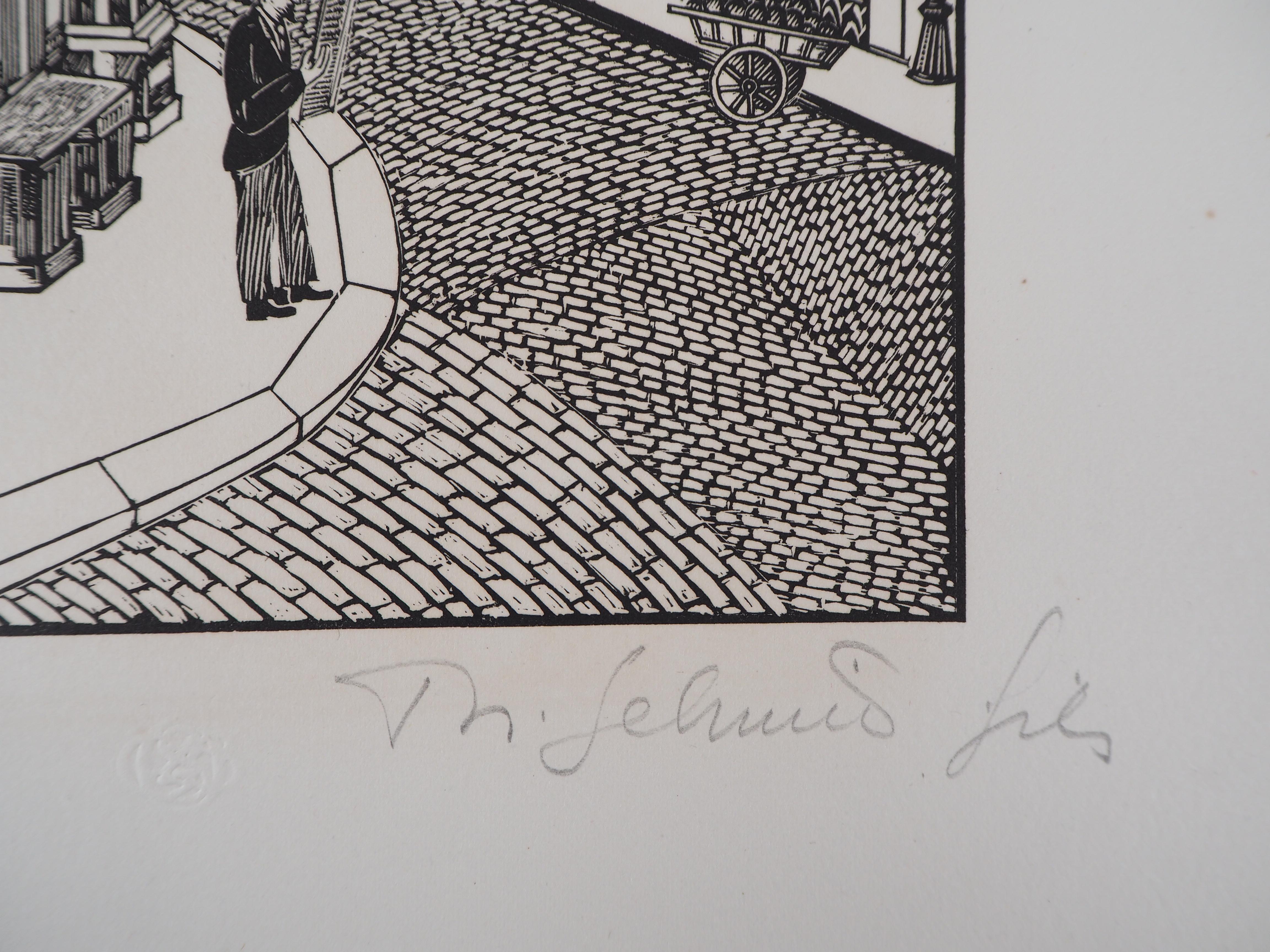 Paris : Art Inspiration on the City - Original wooodcut, Handsigned - Print by Theo SCHMIED