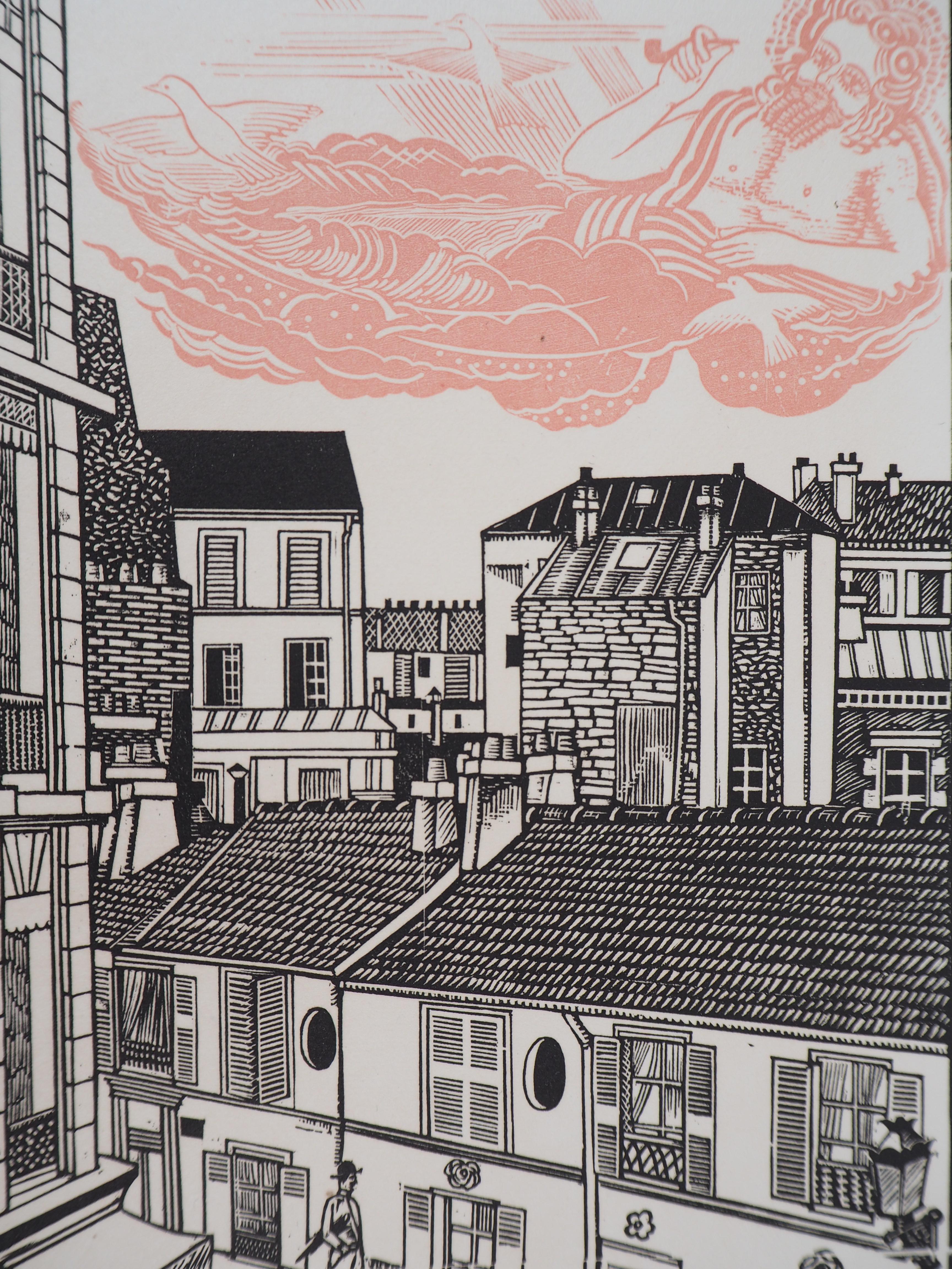 Paris : Art Inspiration on the City - Original wooodcut, Handsigned - Gray Landscape Print by Theo SCHMIED
