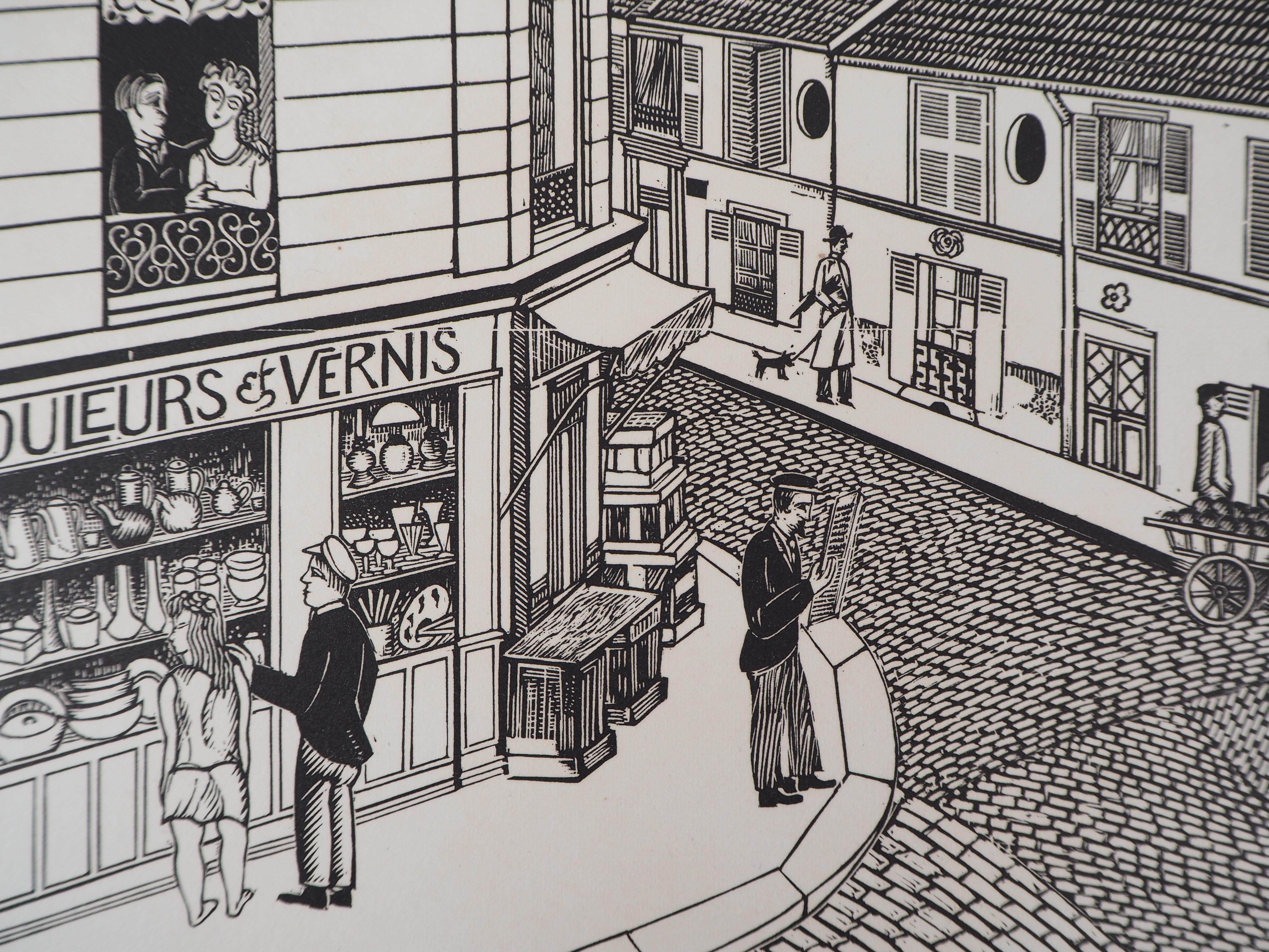 Theo SCHMIED (1900-1985)
Paris : Art Inspiration on the City, 1928

Original woodcut
Handsigned in pencil
Numbered /160
On vellum 32.5 x 25.5 cm (c. 13 x 10 in)
Bears the blind stamp of the editor 'Imagier de la Gravure sur Bois' (Lugt