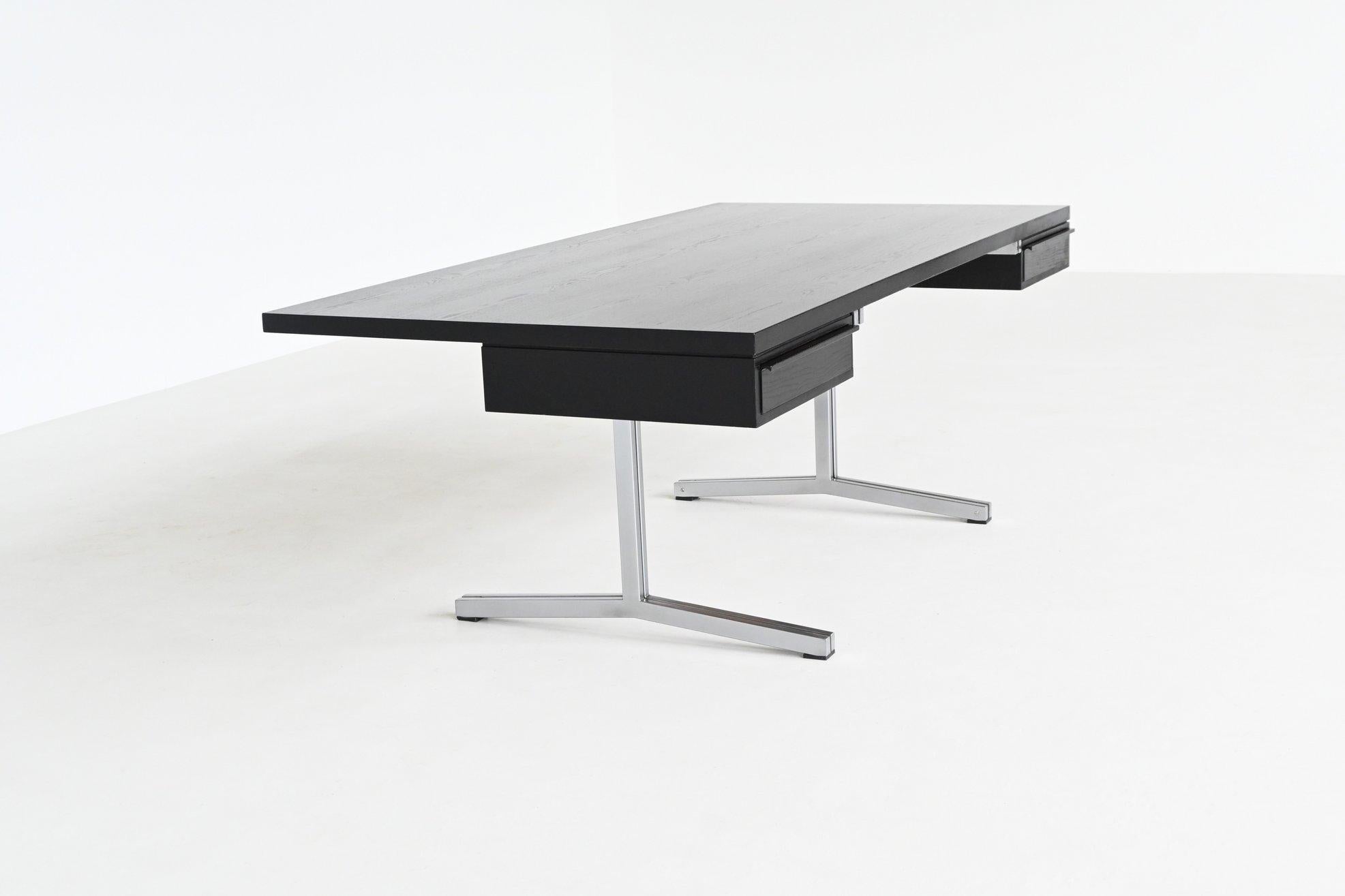 Mid-Century Modern Theo Tempelman large writing desk in black AP Originals The Netherlands 1960 For Sale