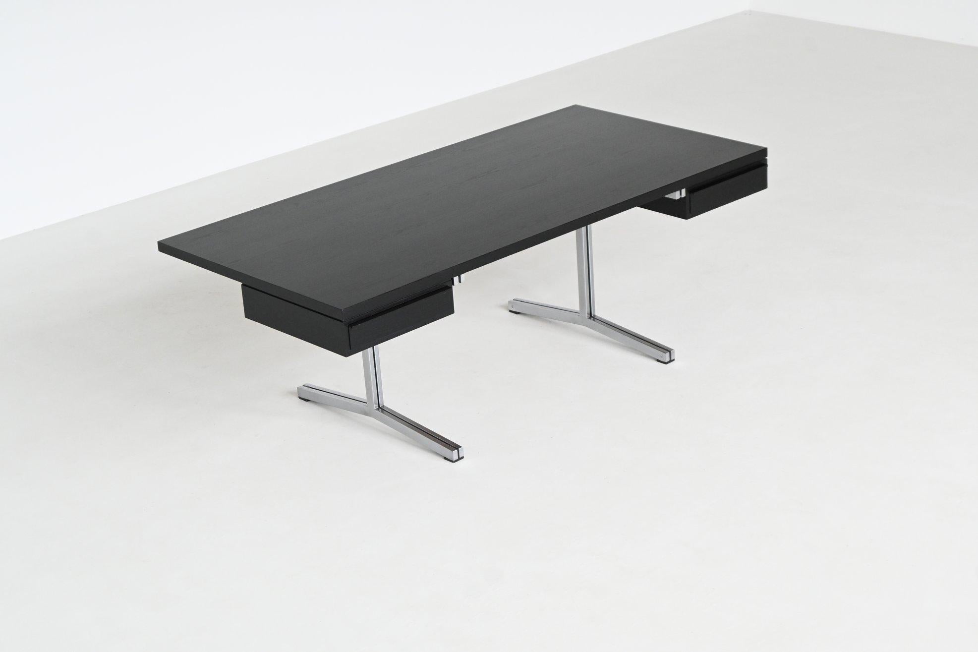 Dutch Theo Tempelman large writing desk in black AP Originals The Netherlands 1960 For Sale