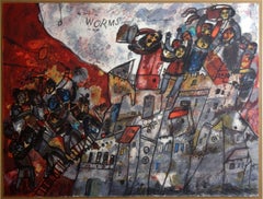 Theo Tobiasse Les Juifs de Worms Modern Lithograph on Paper 1968 Framed