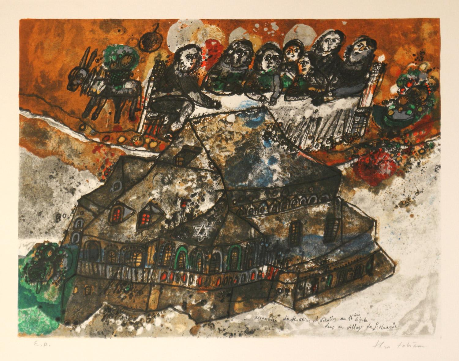 Théo Tobiasse Landscape Print - Assemblee des Rabbins et Notables.. original lithograph by Theo Tobiasse