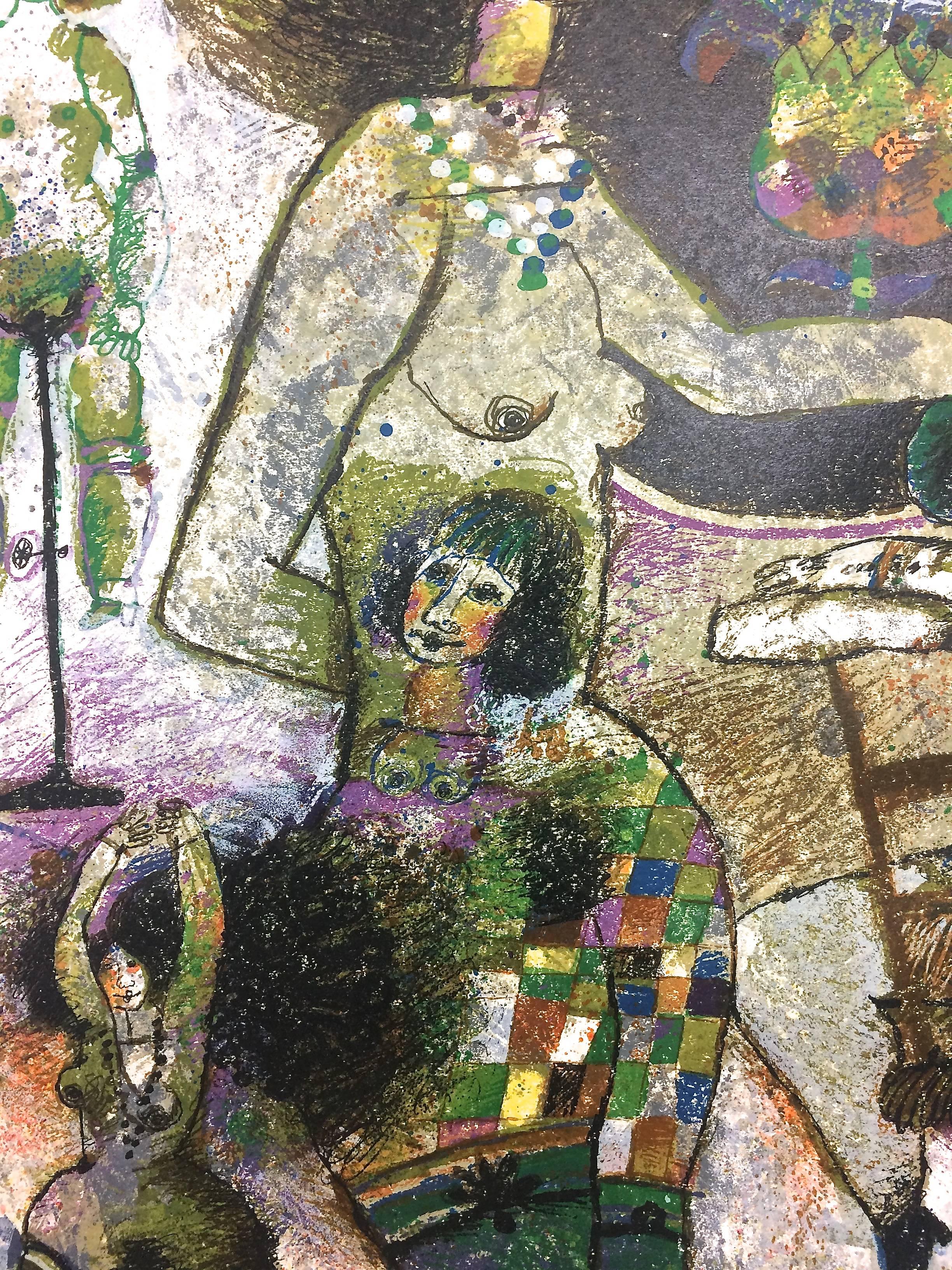 Des Accordeons De Chair Et Le Eire  serigrafía edición limitada 144/150, firmada a lápiz Tamaño: 42x29,5 enmarcada 50,5x37,x1,5
Theo Tobiasse nació en Israel en 1927, de padres lituanos. Debido a dificultades económicas, a una edad temprana,