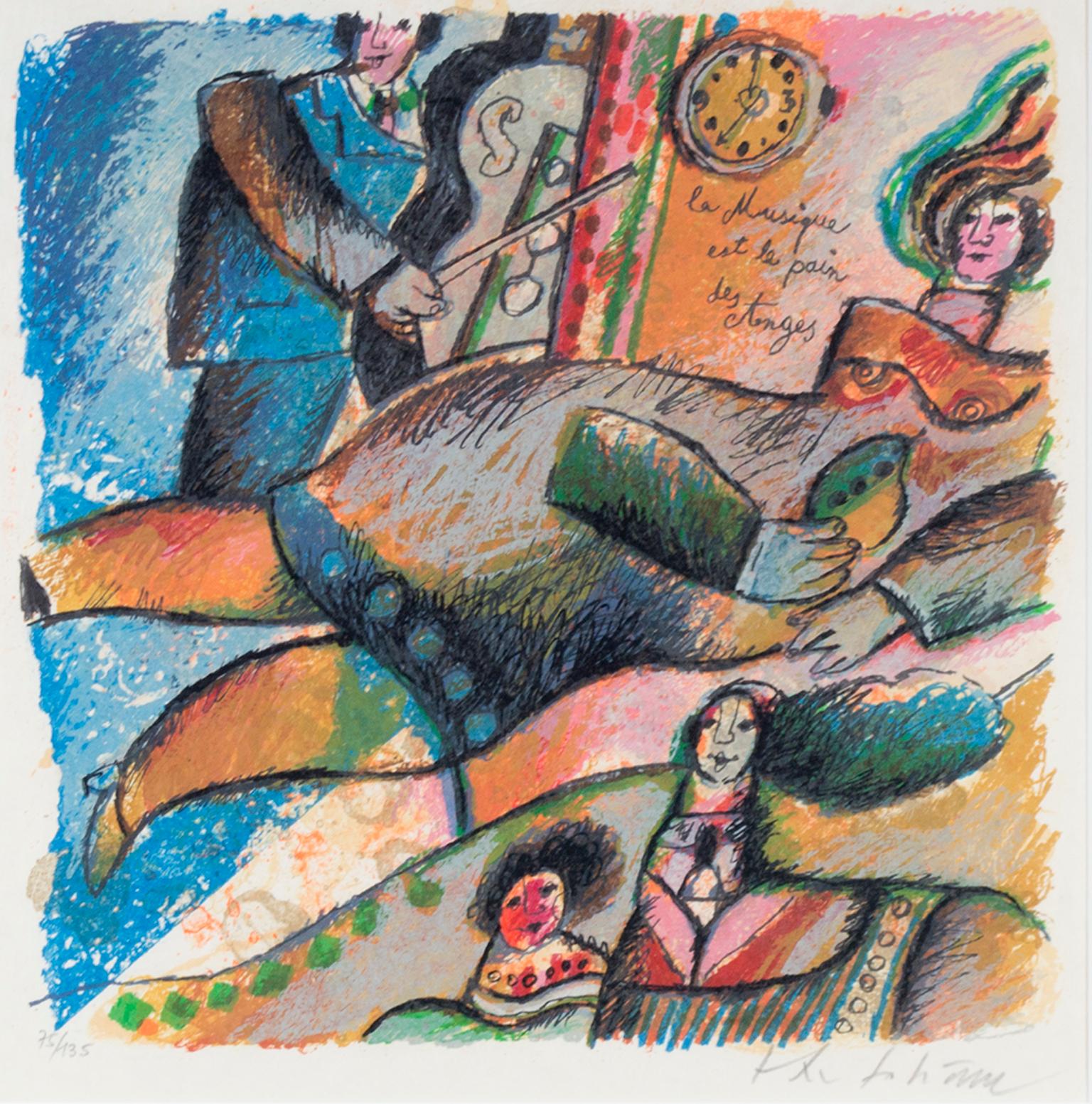 "La Musique est le Pain des Anges, " Color Lithograph signed by Theo Tobiasse