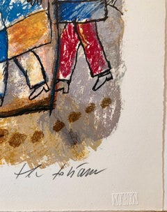 Large French Judaica Lithograph Carborundum Etching Jewish Hebrew Embossing