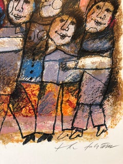 Large French Judaica Lithograph Carborundum Etching Jewish Hebrew Embossing