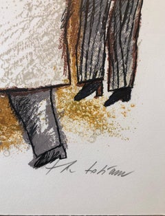 Large French Judaica Lithograph Carborundum Etching Jewish Hebrew Embossing