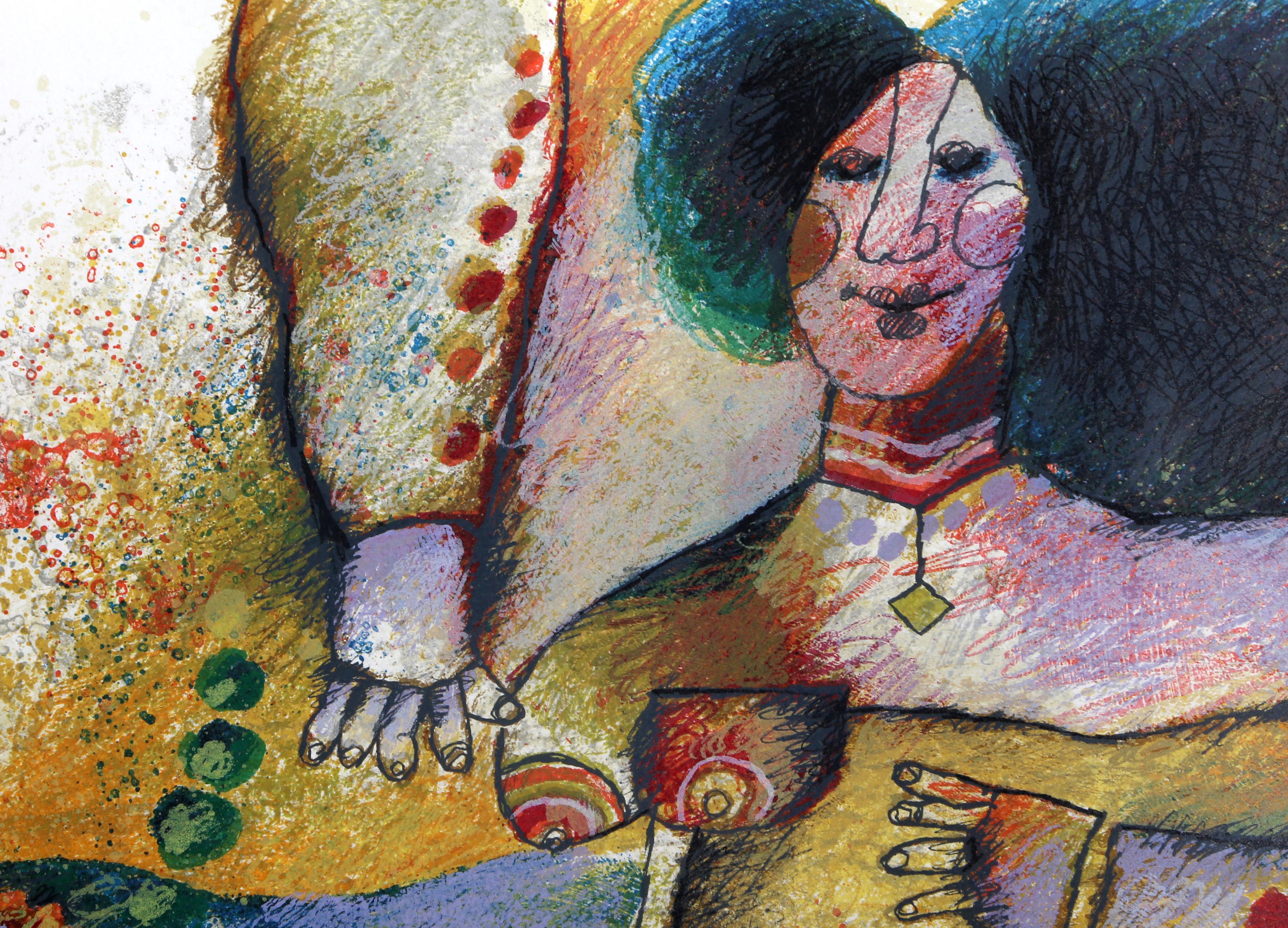 Rachel, litografia incorniciata di grandi dimensioni di Theo Tobiasse - Print di Théo Tobiasse