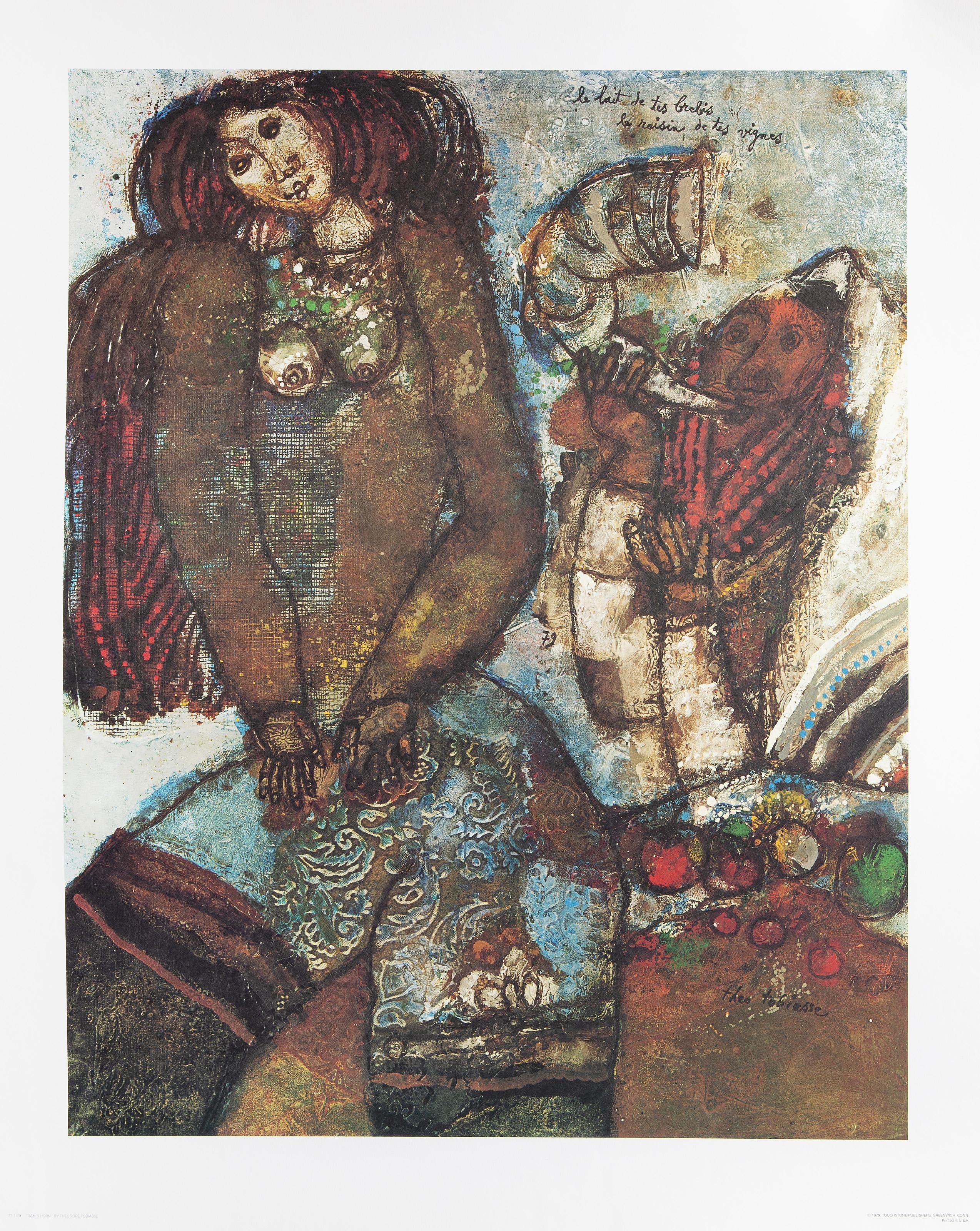 Horn, affiche surréaliste d'après Theo Tobiasse - Gris Interior Print par Théo Tobiasse