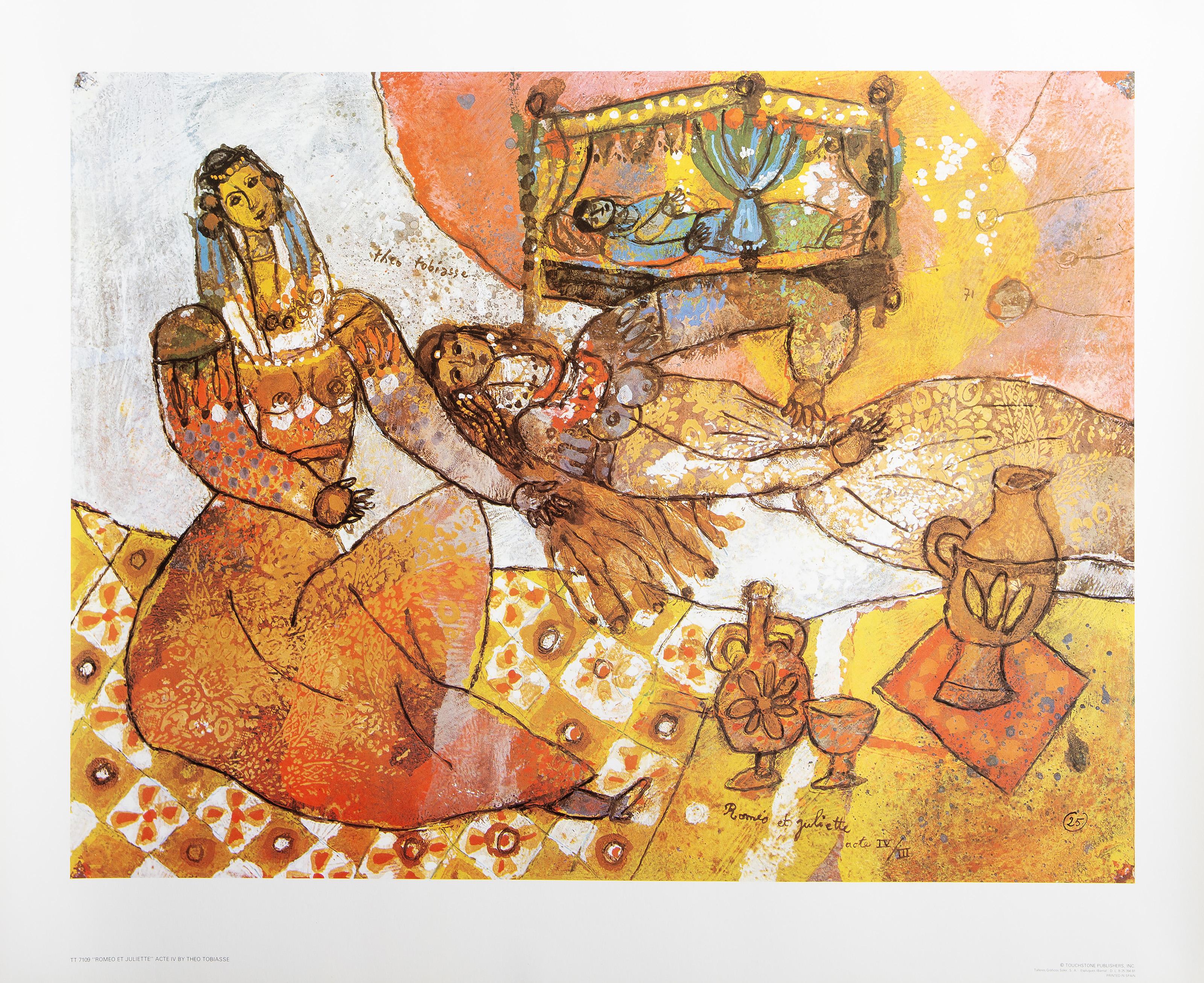 Romeo Et Juliette Acte IV, affiche surréaliste d'après Theo Tobiasse - Orange Interior Print par Théo Tobiasse