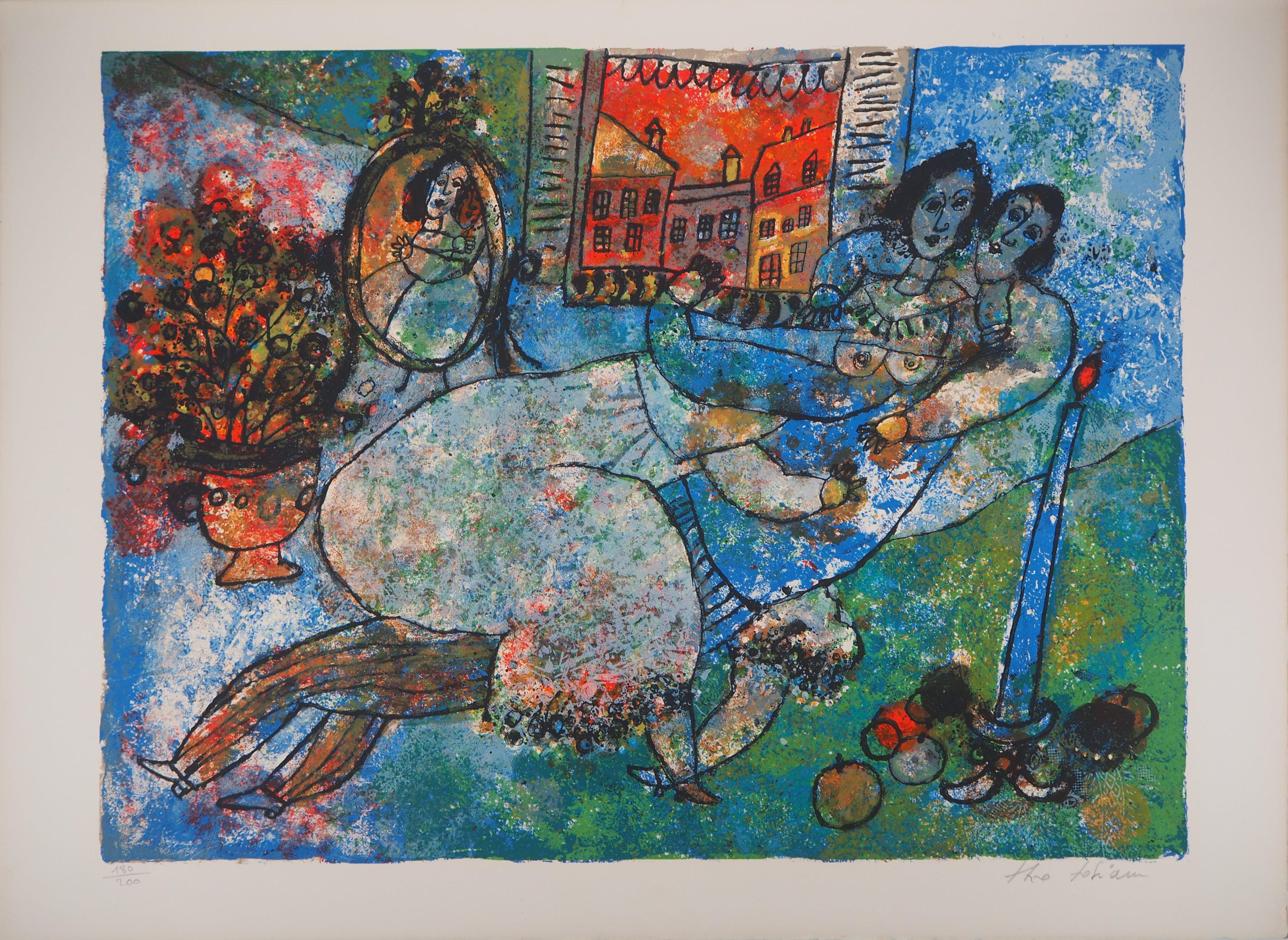 Théo Tobiasse Figurative Print - Song of Songs : Lovers Room - Original Lithograph, Handsigned and Numbered