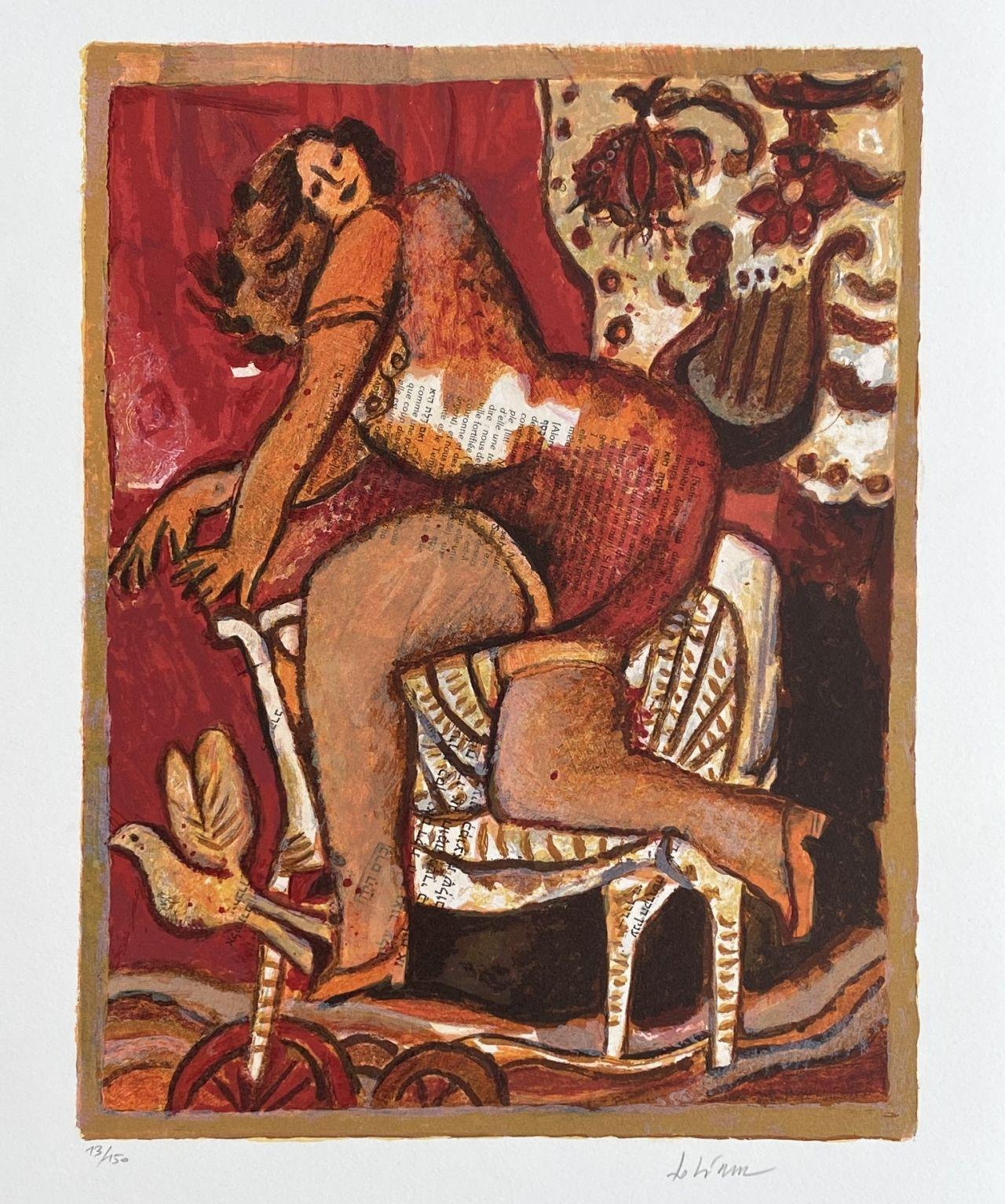Song of Songs : Woman With a Chair - Lithographie originale signée à la main et numérotée - Print de Théo Tobiasse