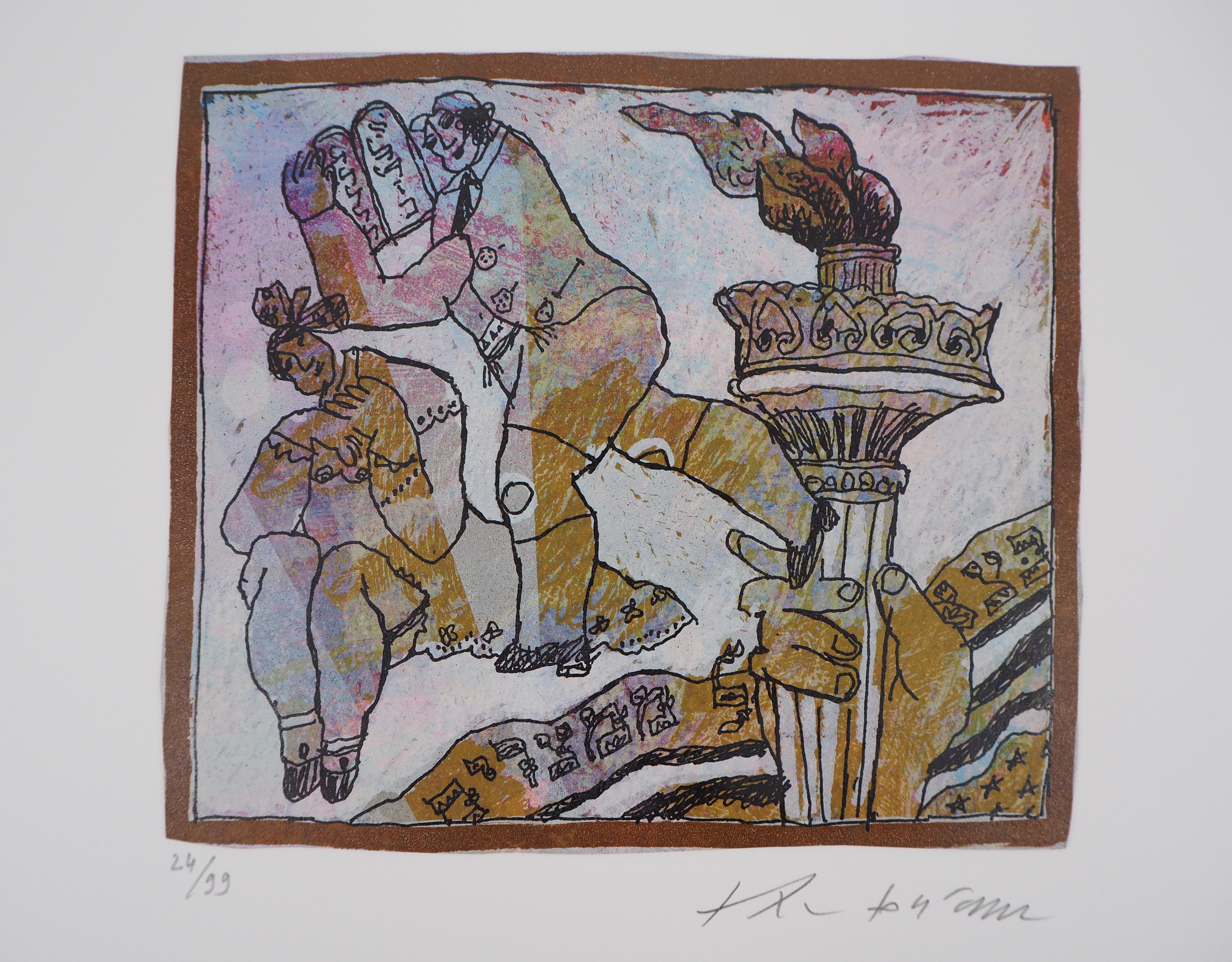 Figurative Print Théo Tobiasse - La flamme qui jaillit - Lithographie originale signée à la main