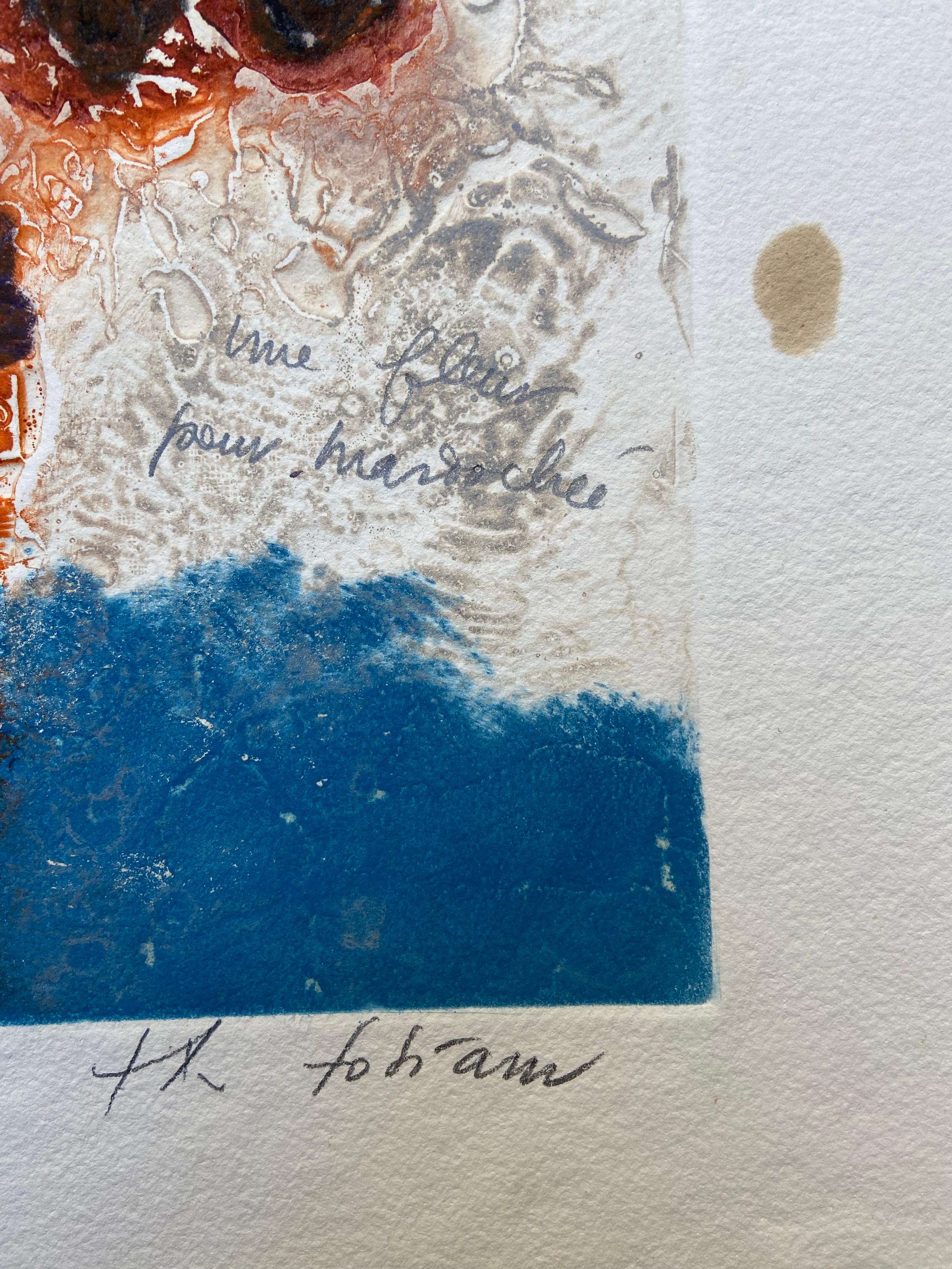 Theo Tobiasse - une fleur pour Mordecai
1980
65x67cm
Gravure au carborundum en couleur sur papier 
Signé, dédicacé et annoté 