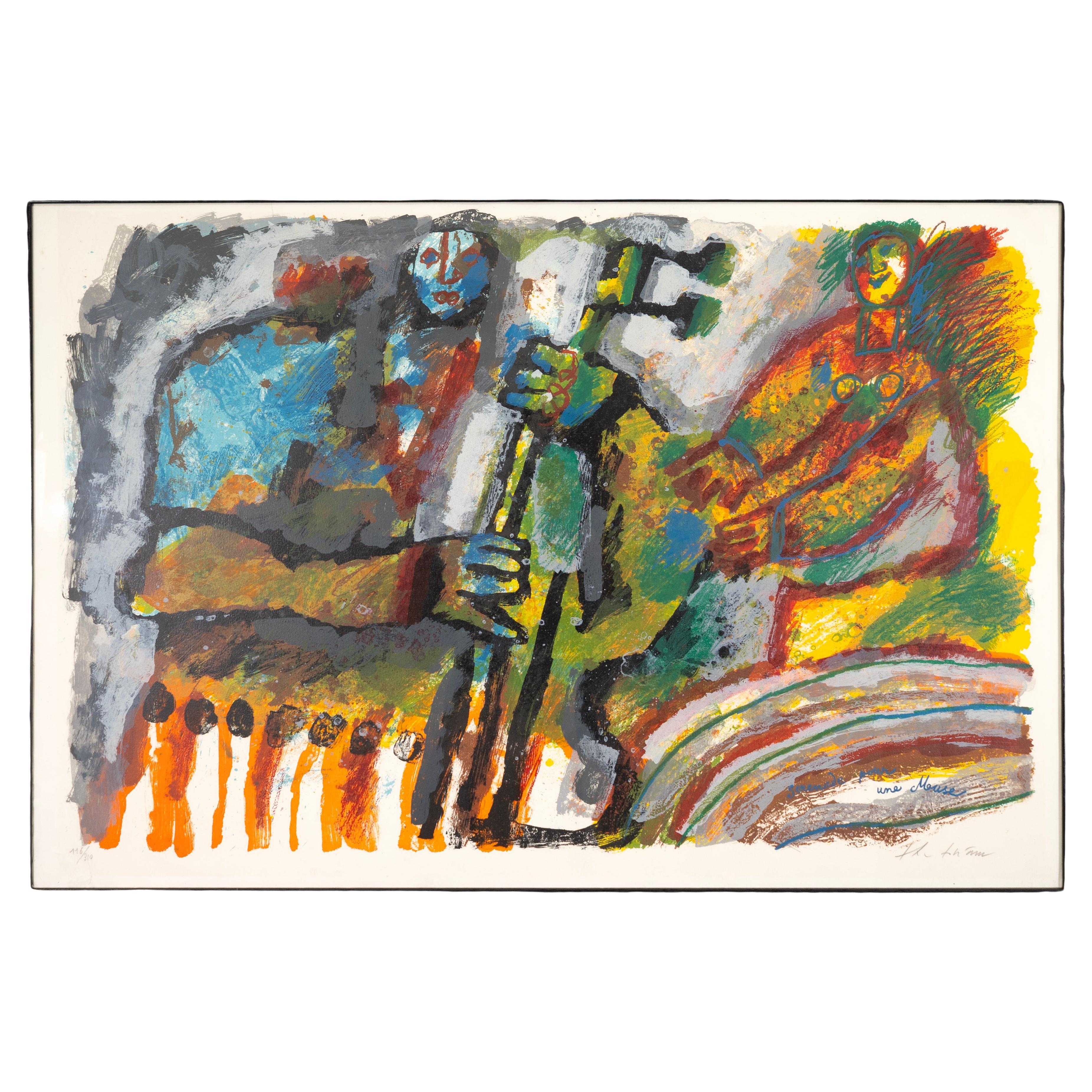 A contemporary lithograph in colors on paper titled 
