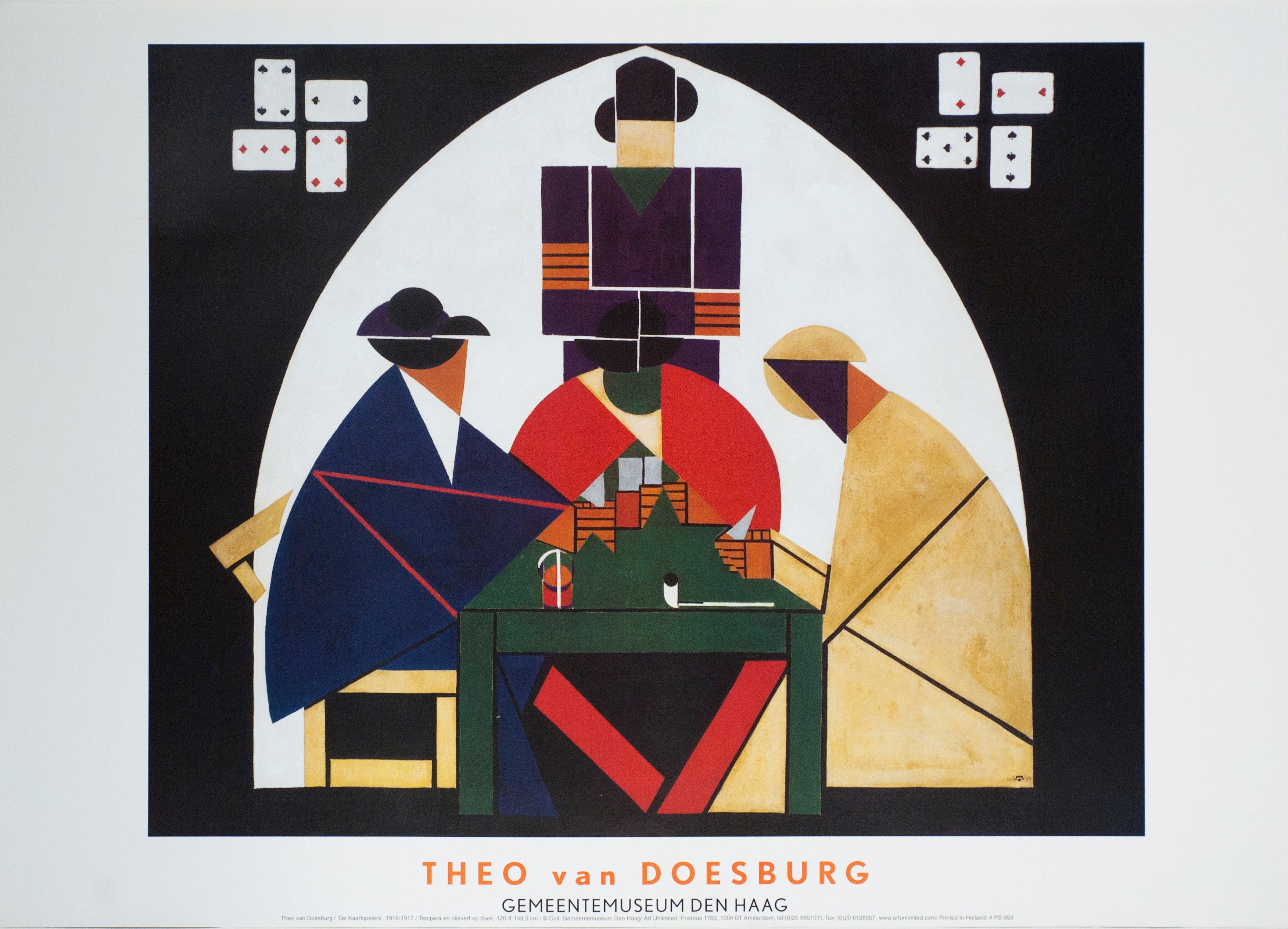 Questa riproduzione di De Kaartspelers (I giocatori di carte) di Theo van Doesburg è stata pubblicata nei Paesi Bassi da Art Unlimited. Il dipinto originale, realizzato tra il 1916 e il 1917, fa parte della collezione permanente del Kunstmuseum Den