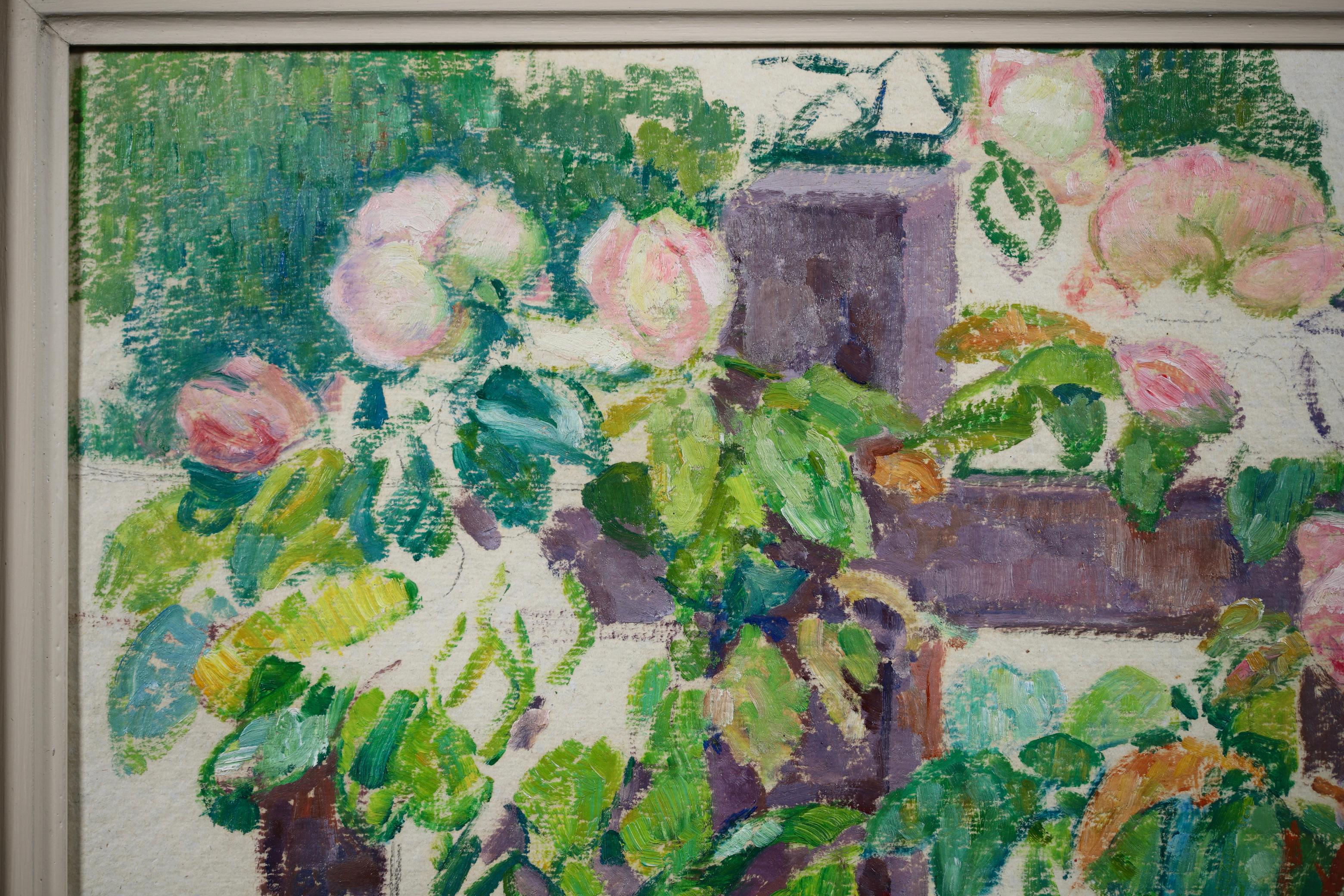 Roses roses - Huile néo-impressionniste, Fleurs dans le jardin de Theo van Rysselberghe en vente 1