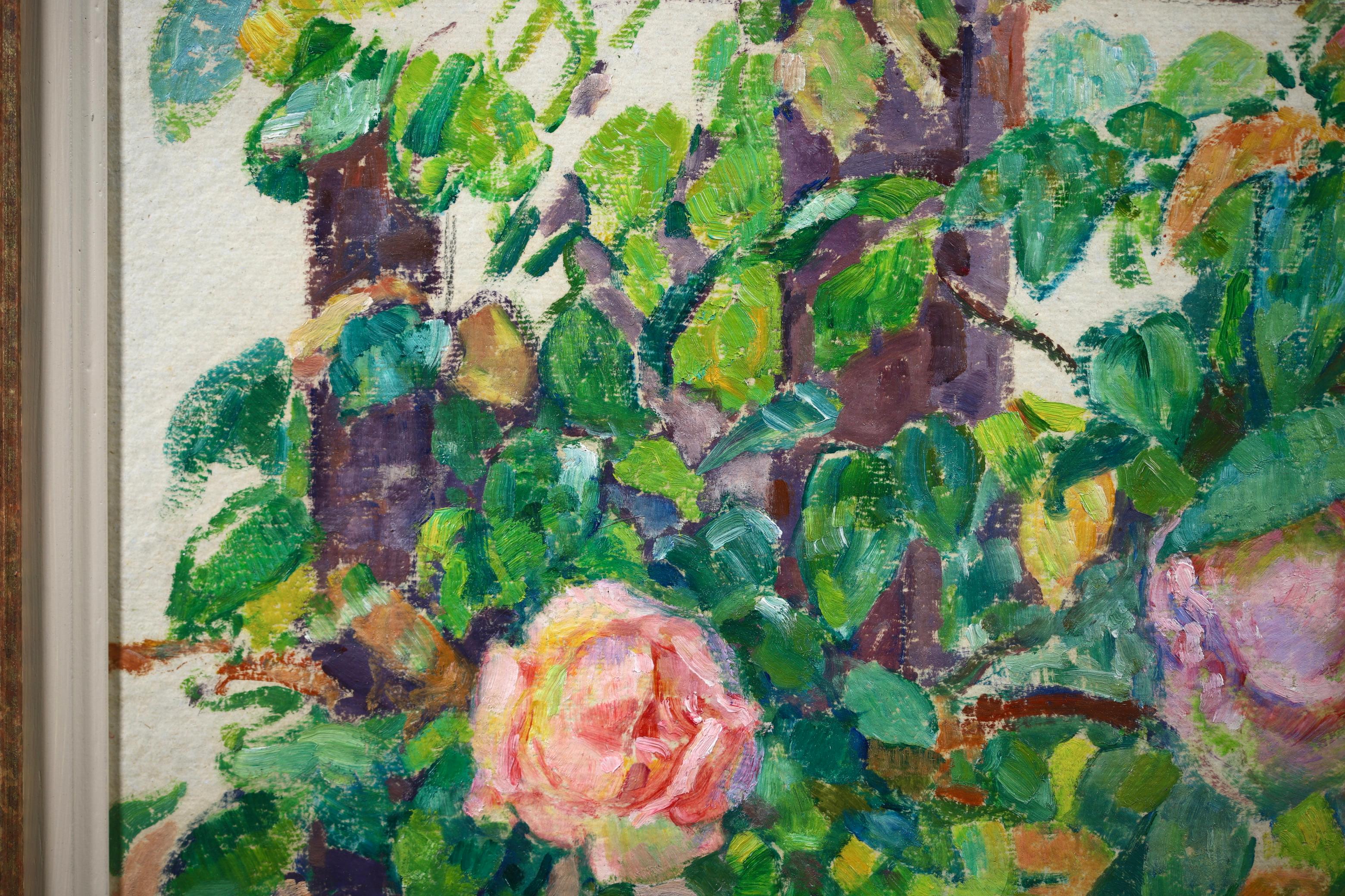 Pink Roses - Neo-Impressionist Oil, Flowers in Garden by Theo van Rysselberghe For Sale 3
