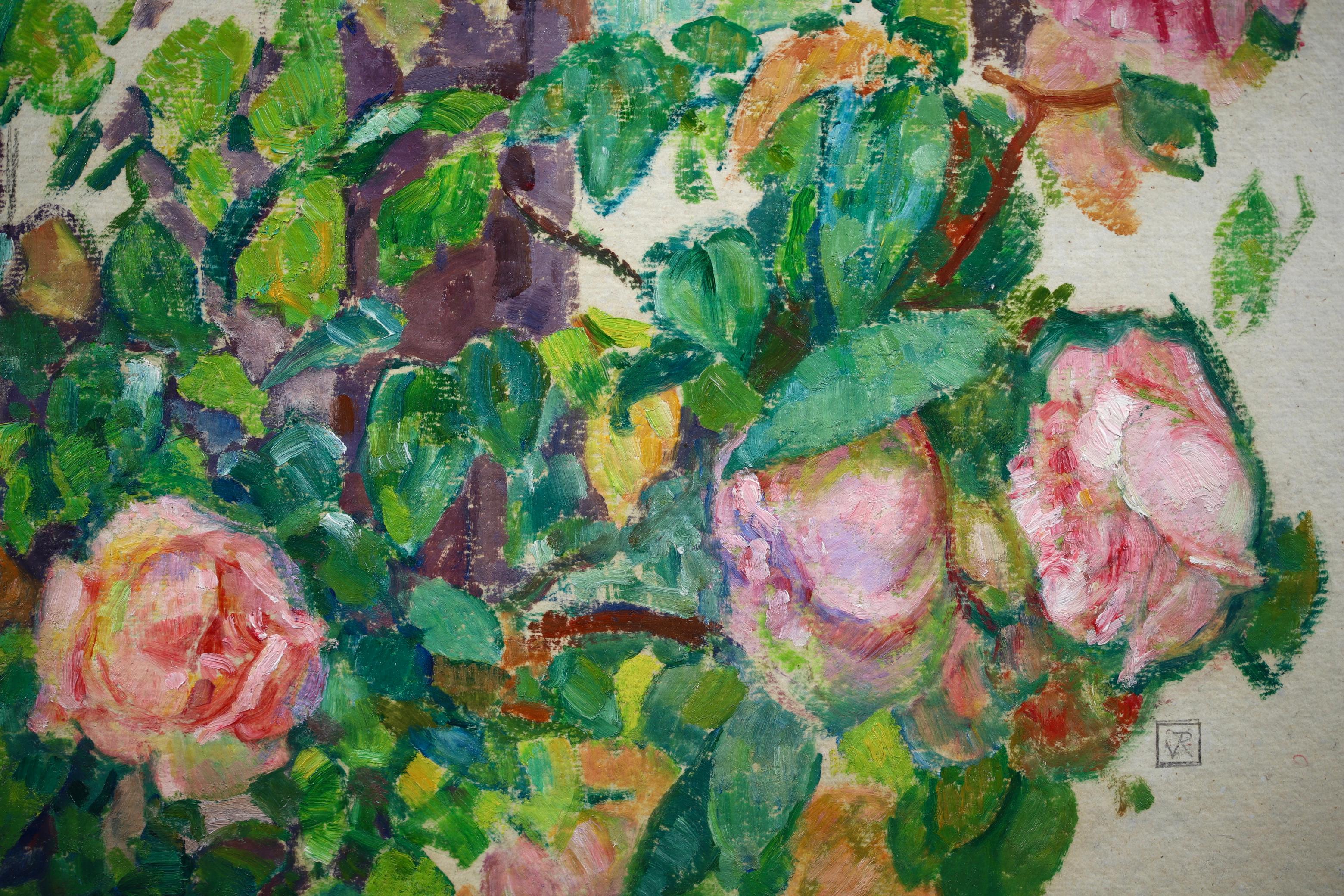 Roses roses - Huile néo-impressionniste, Fleurs dans le jardin de Theo van Rysselberghe en vente 6