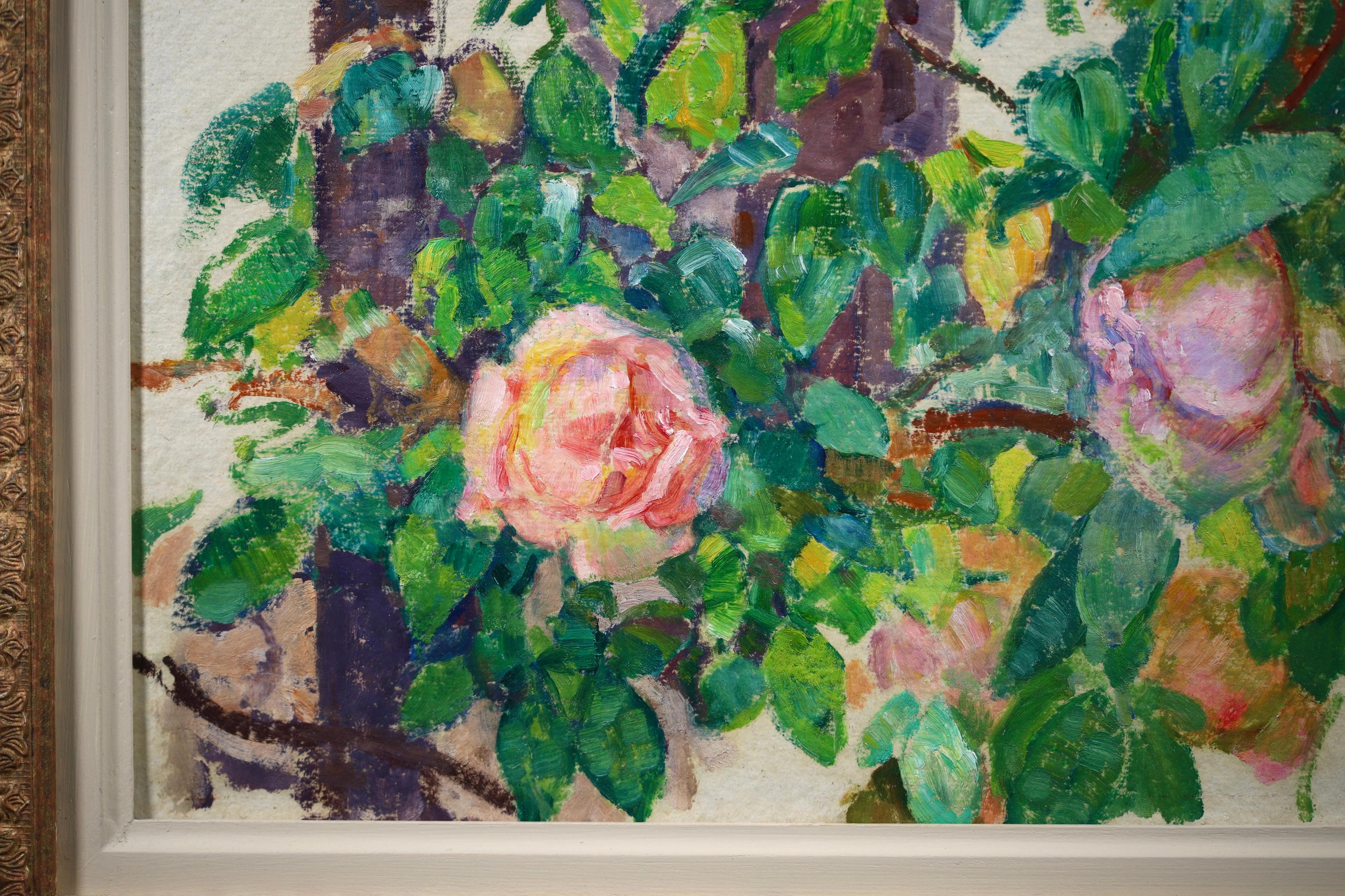 Pink Roses - Neo-Impressionist Oil, Flowers in Garden by Theo van Rysselberghe For Sale 5