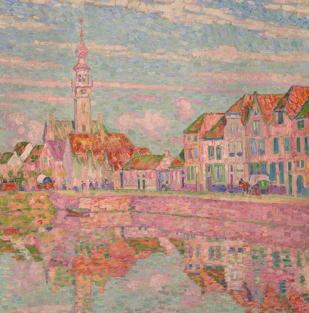 Soleil couchant à Veere, 1906 - Landscape Painting Marrón de Theo van Rysselberghe