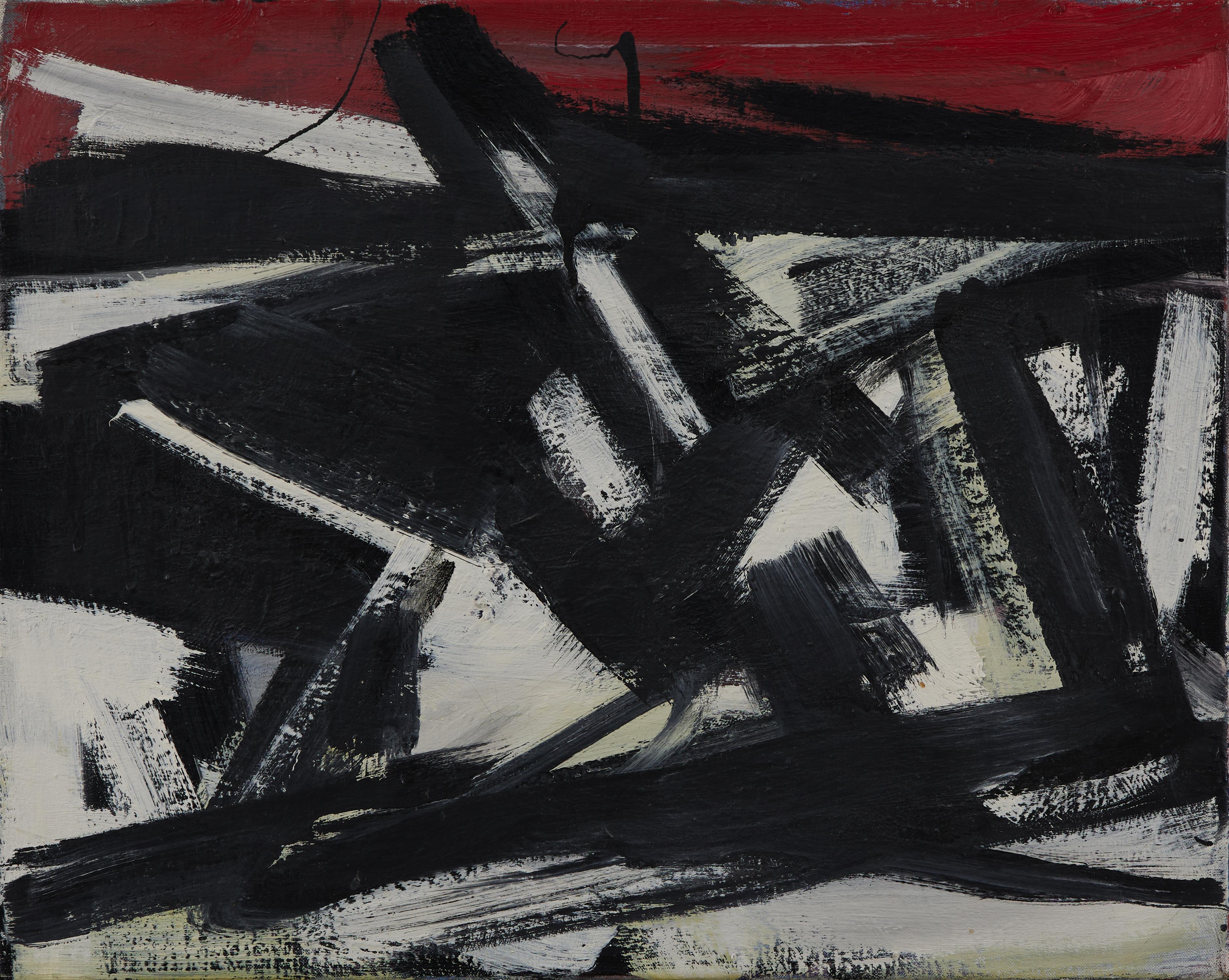 Abstract Painting Theo Wilhelm Wolvecamp - Peinture abstraite sans titre en noir et blanc, Mouvement CoBrA