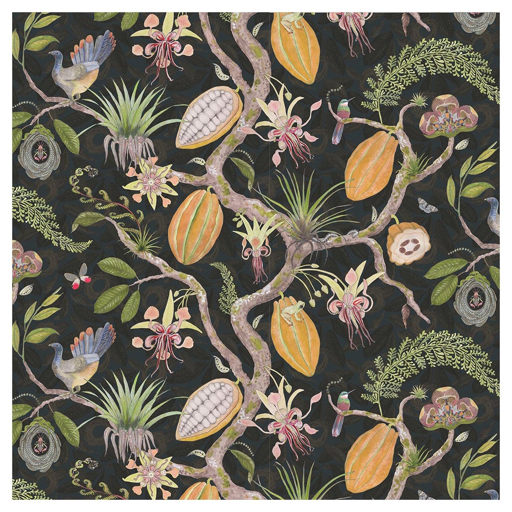 Theobroma Baum des Lebens, Gold auf Marineblaue Wandteppich